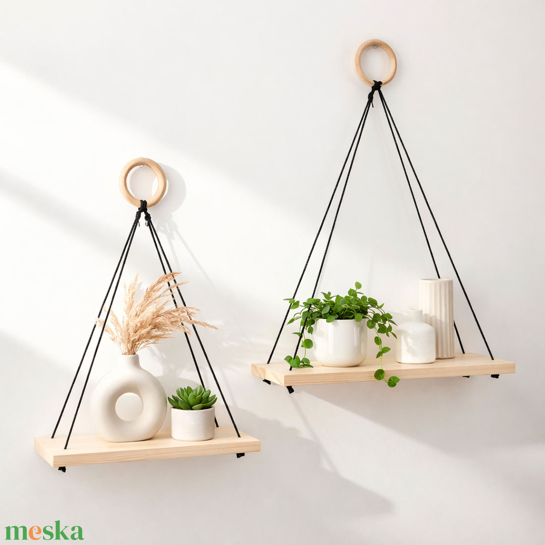 2 db-os Polc kötélfüggesztéssel - otthon & életmód - bútor - polc - Meska.hu