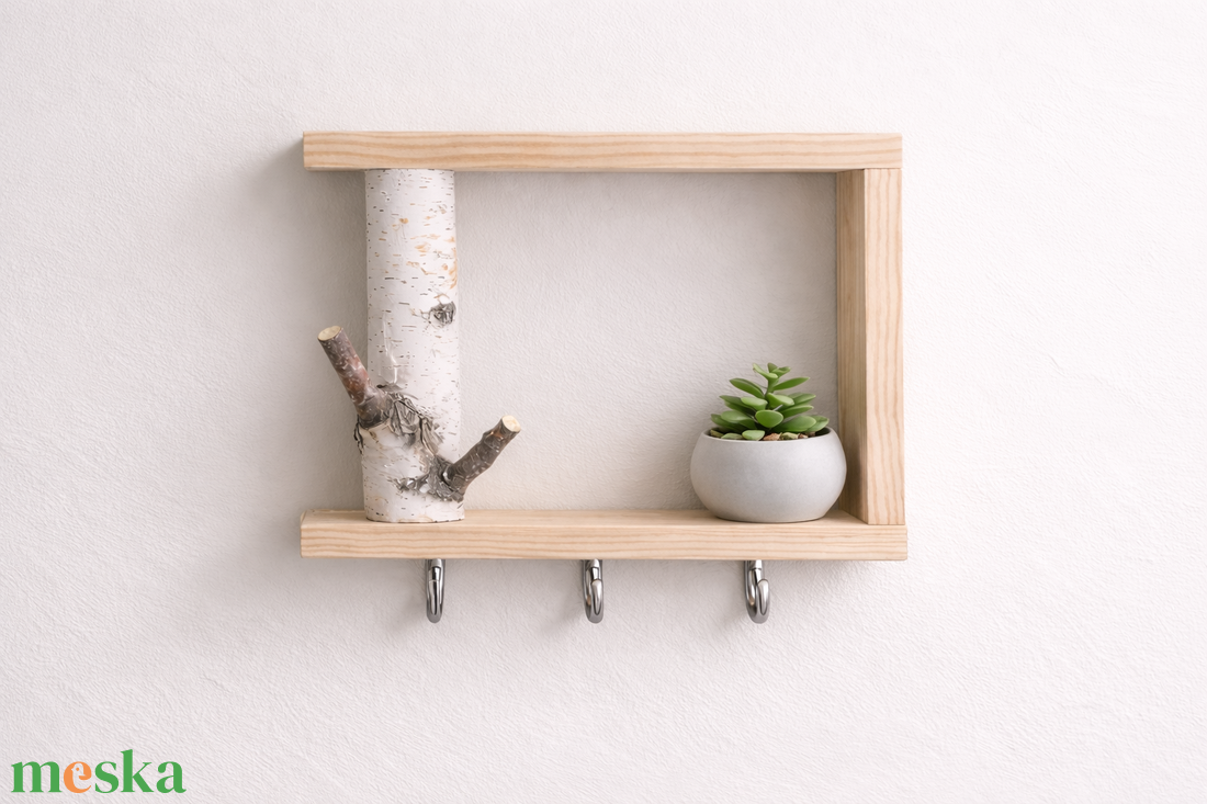 Birch (keretes kulcstartó polccal + fehér ág) - otthon & életmód - dekoráció - fali és függő dekoráció - fali kulcstartó - Meska.hu