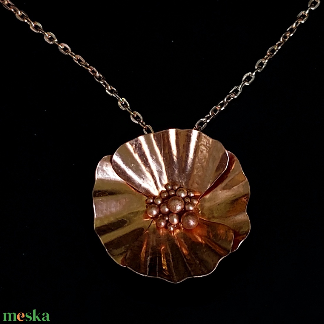 Pipacs fülbevaló és nyaklánc vörösrézből - ékszer - ékszerszett - Meska.hu