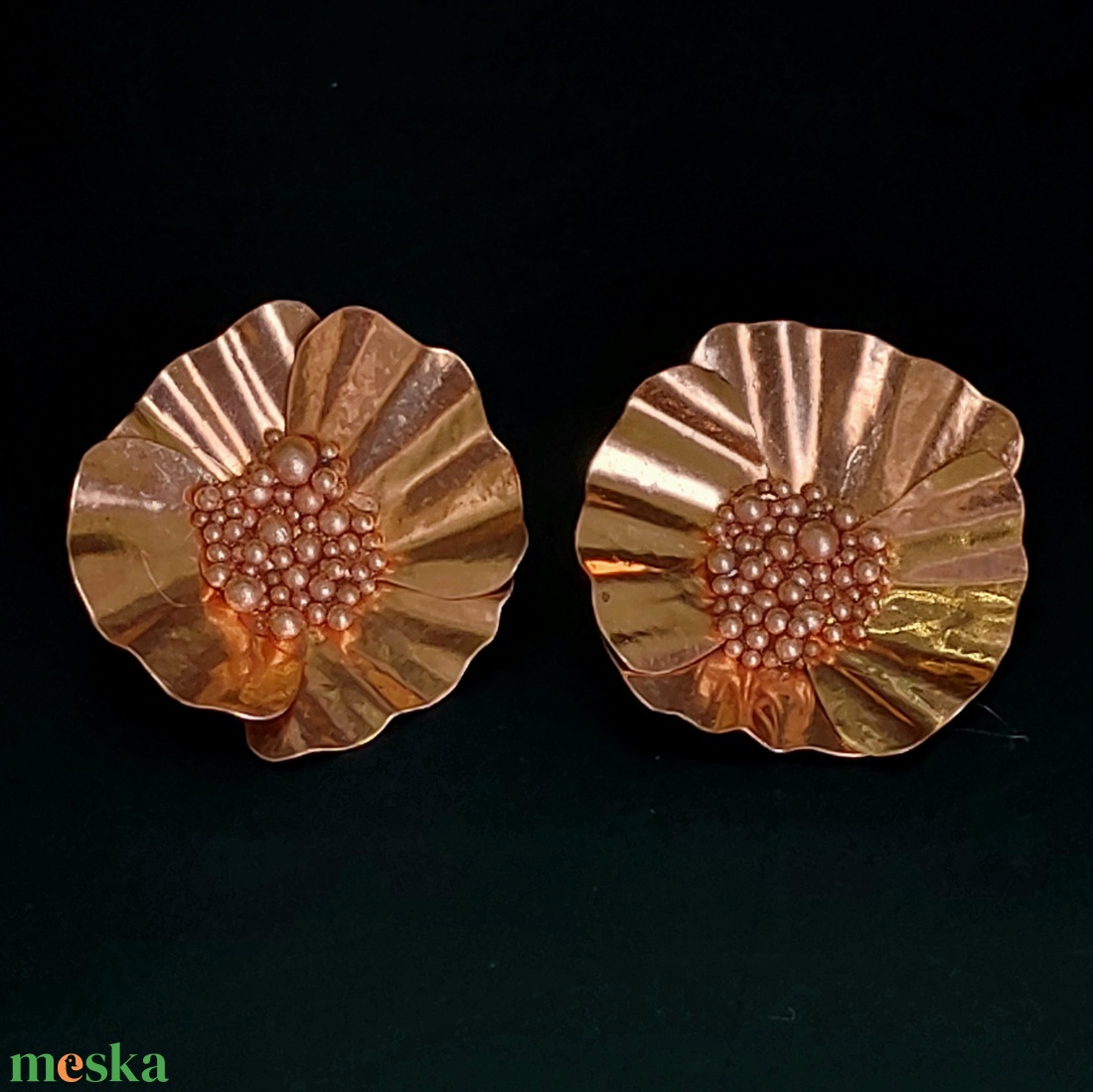 Pipacs fülbevaló és nyaklánc vörösrézből - ékszer - ékszerszett - Meska.hu