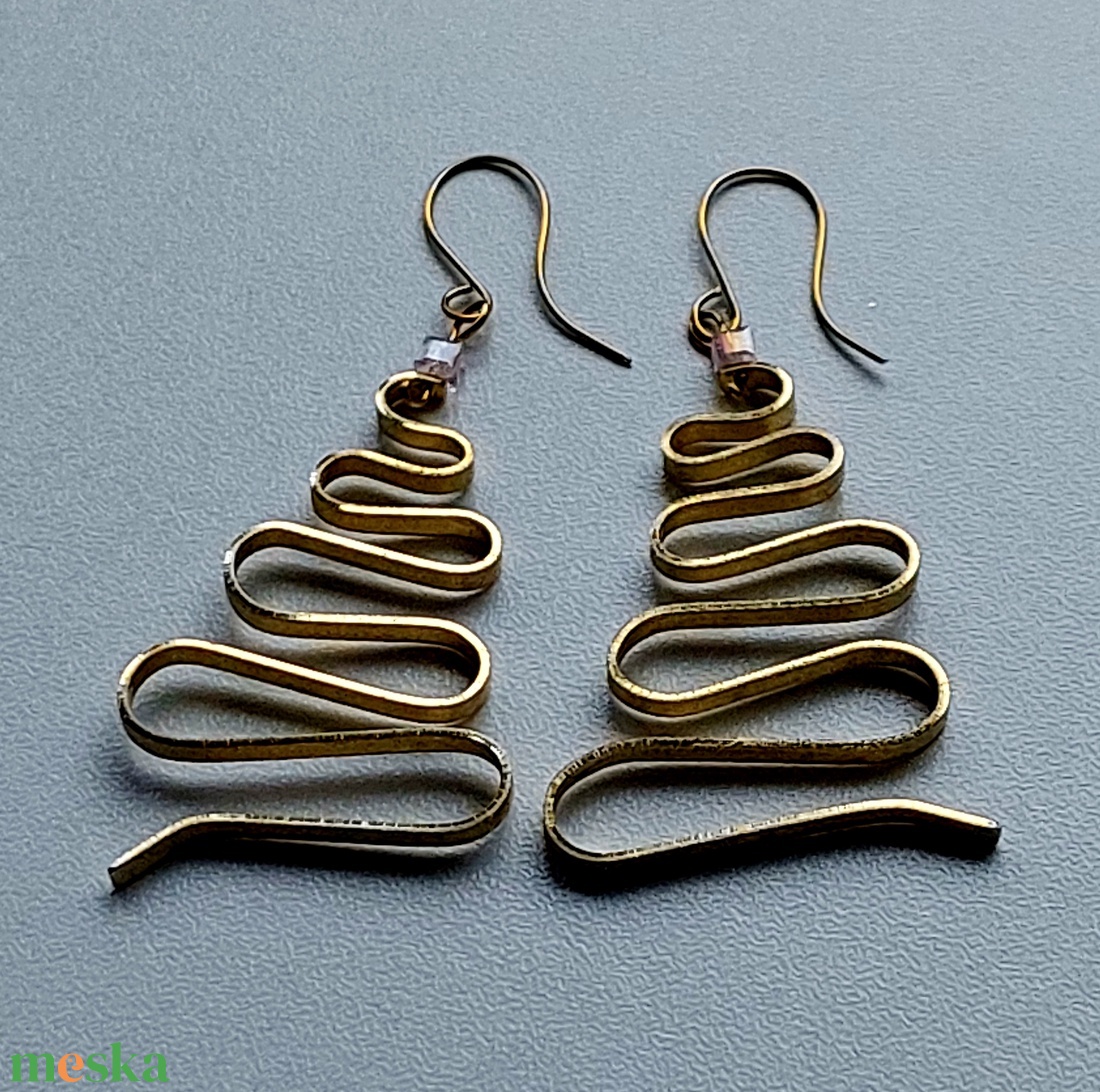 Karácsonyi Minimál Fülbevaló sárgarézből  - ékszer - fülbevaló - lógó fülbevaló - Meska.hu