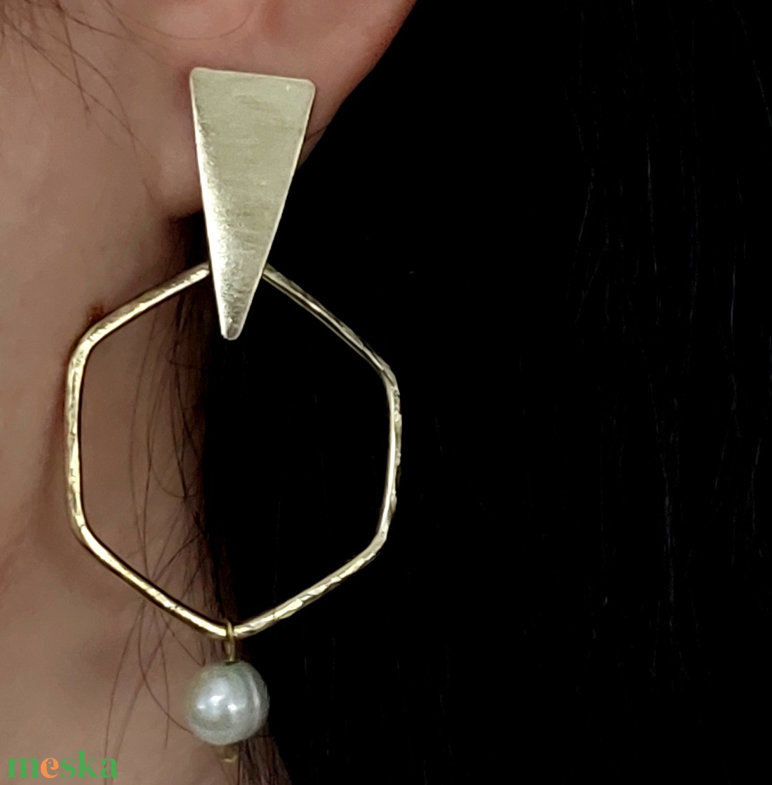 Extra designfülbevaló gyönyörű fényes sárgarézből - ékszer - fülbevaló - lógó fülbevaló - Meska.hu