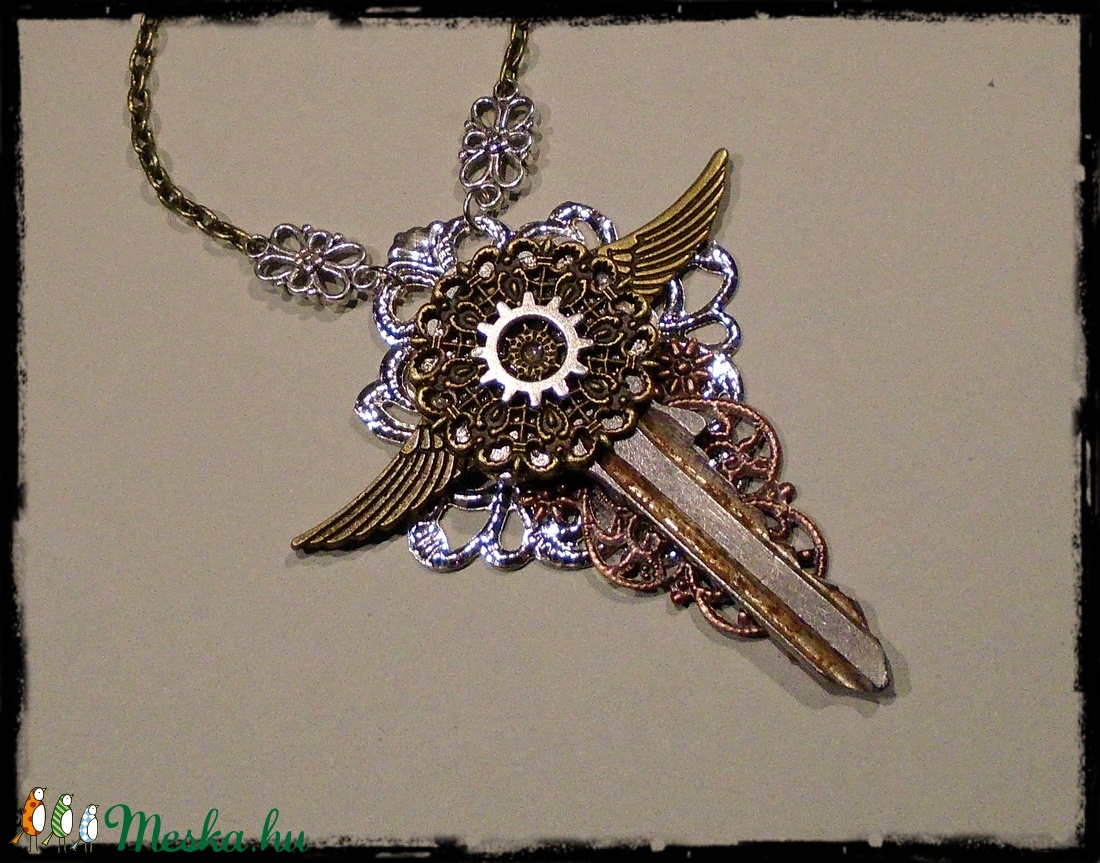 Steampunk kulcs medálos nyaklánc, filigránnal -  - Meska.hu