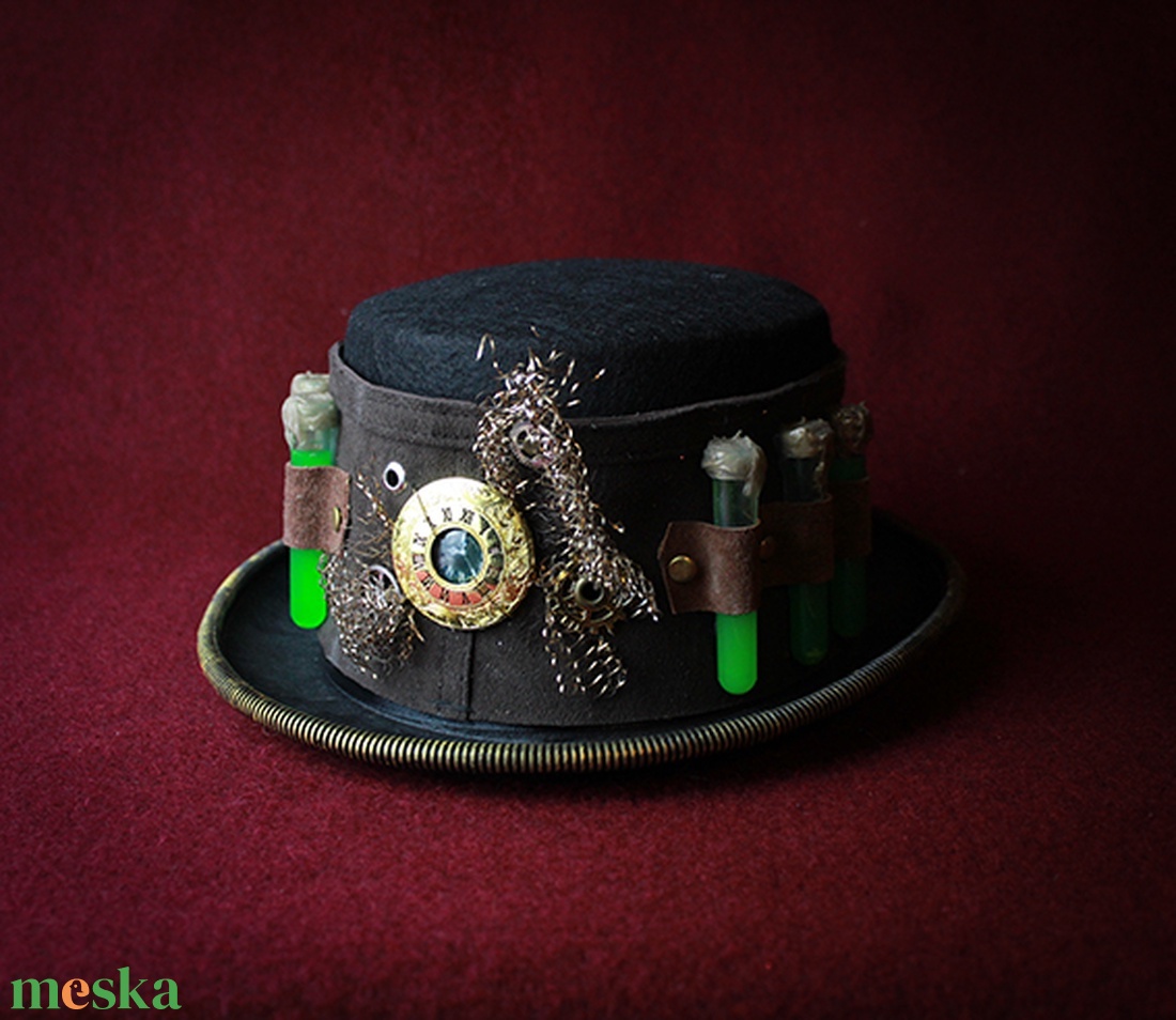 Steampunk Cilinder dísz, kémcsöves sorozat (arany óra) - ruha & divat - sál, sapka, kendő - kalap - Meska.hu