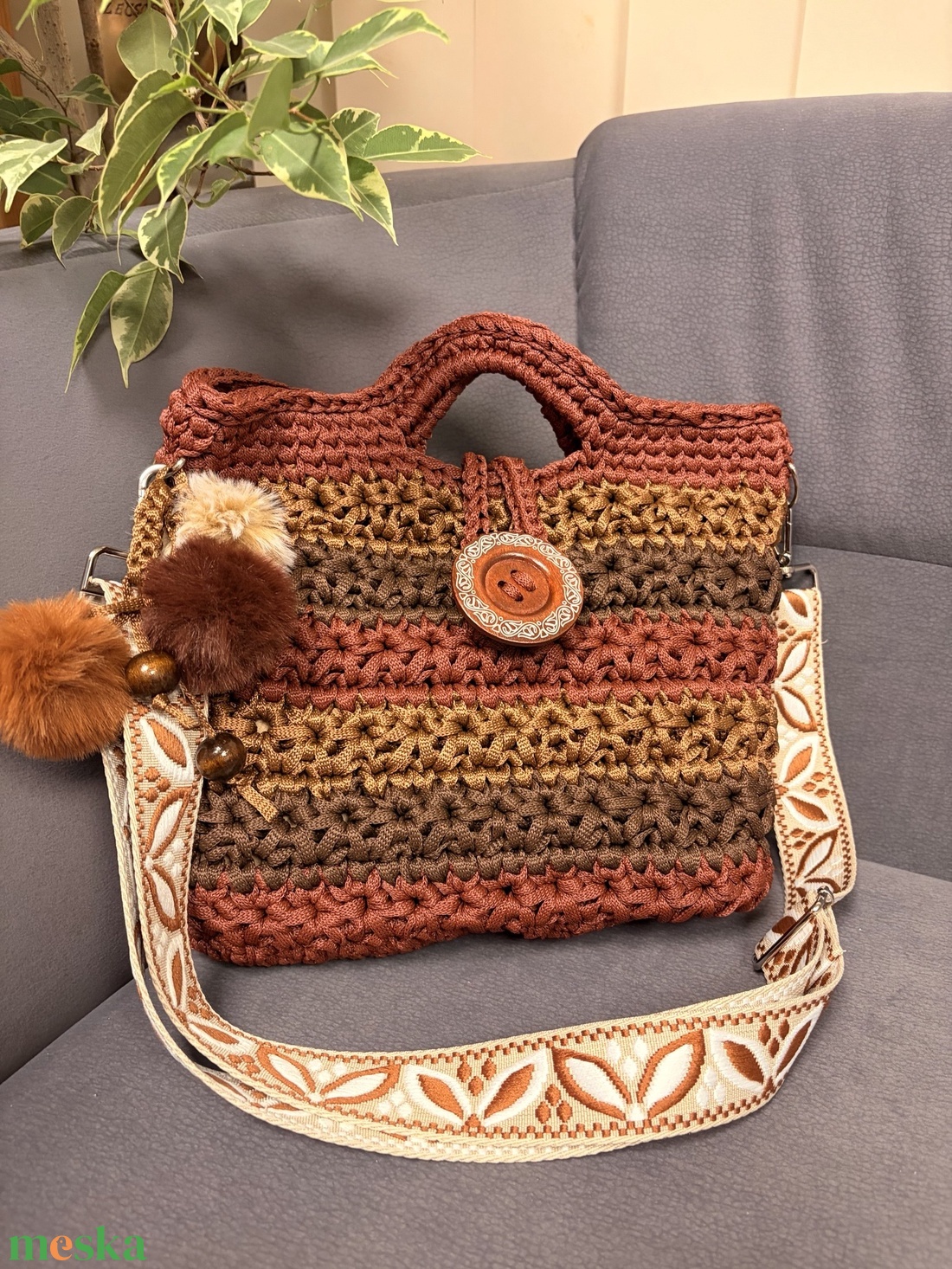 horgolt válltáska - táska & tok - kézitáska & válltáska - vállon átvethető táska - Meska.hu