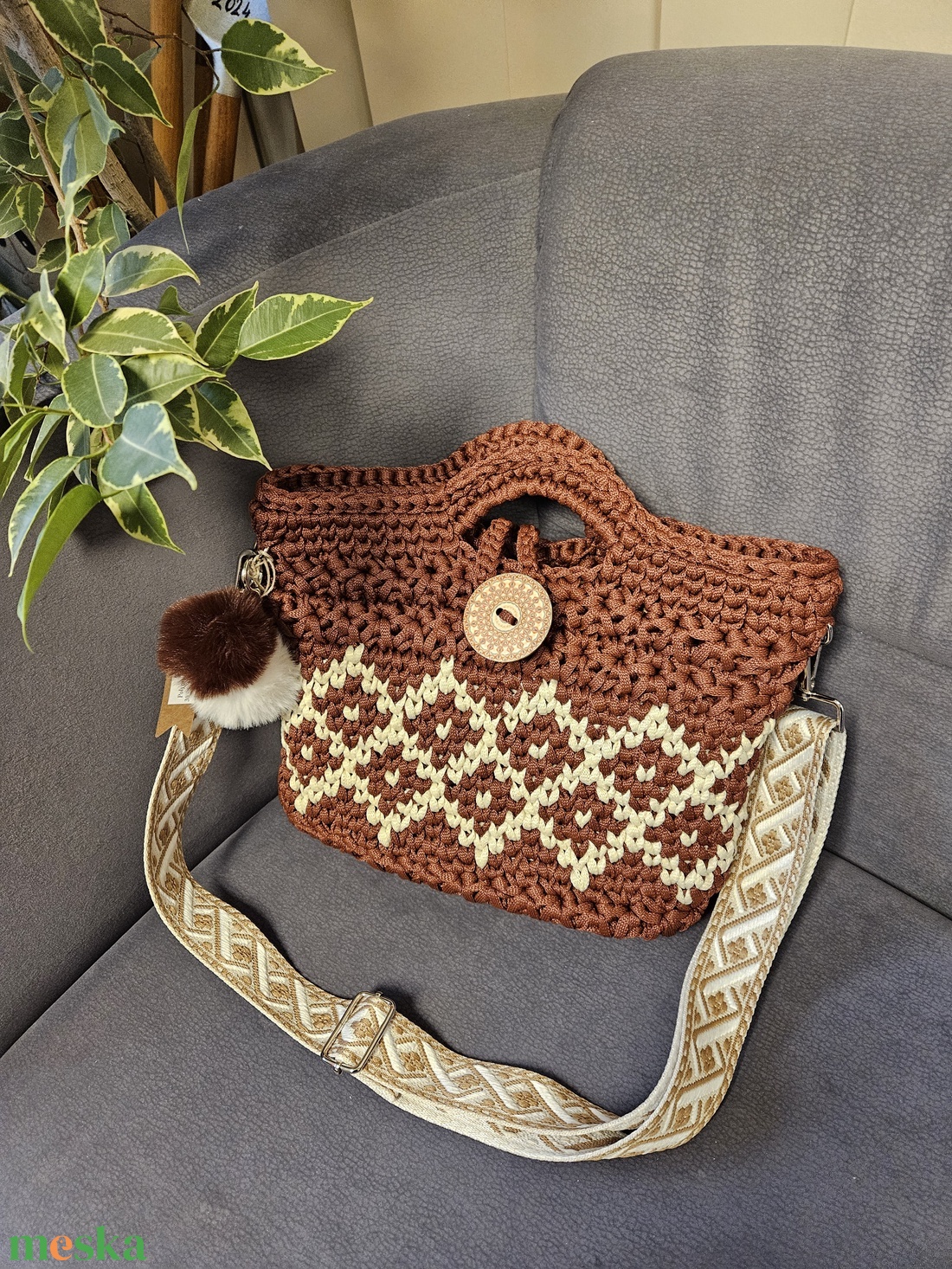 horgolt válltáska - táska & tok - kézitáska & válltáska - vállon átvethető táska - Meska.hu