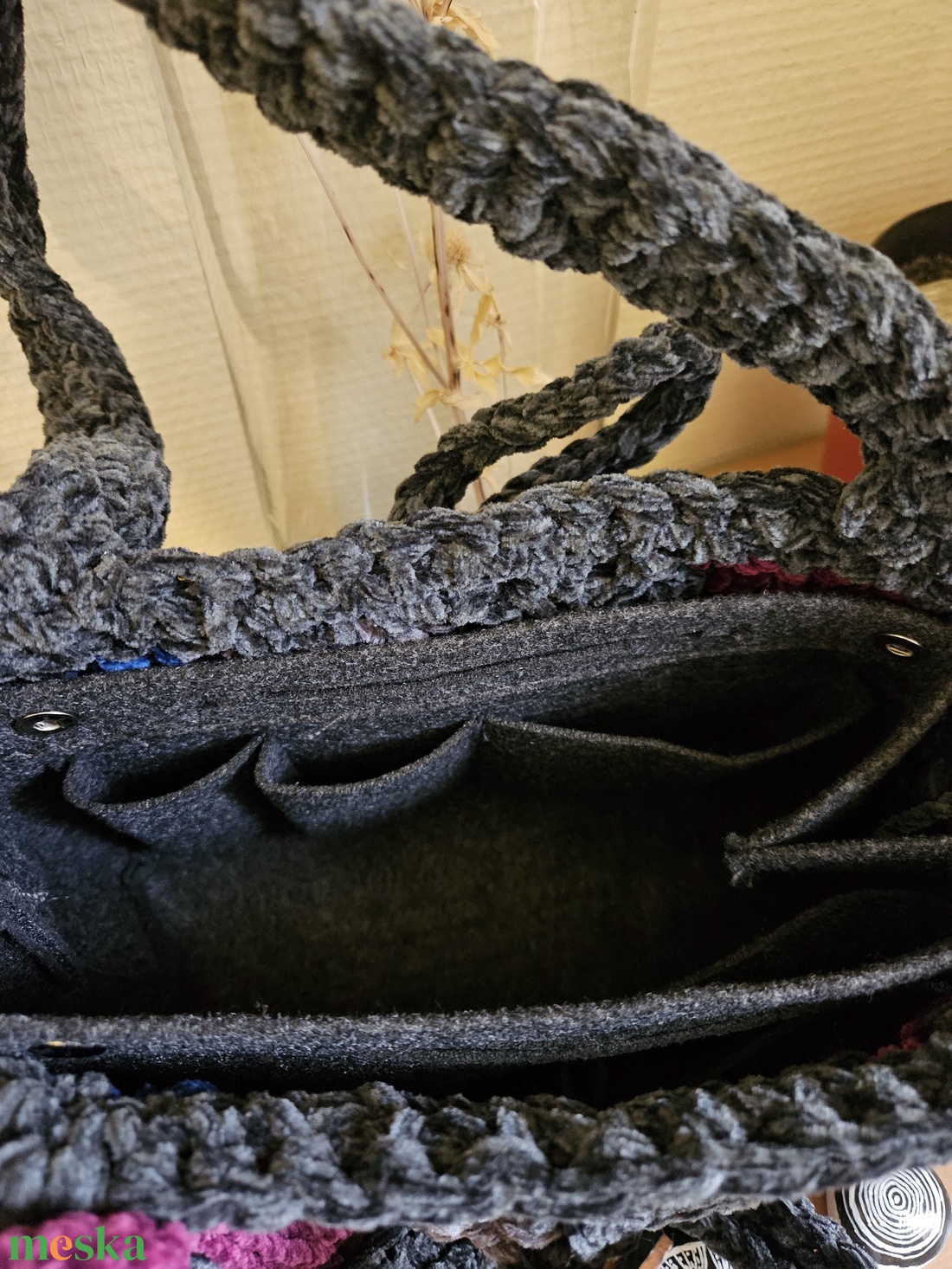 horgolt válltáska - táska & tok - kézitáska & válltáska - belső rendező - Meska.hu