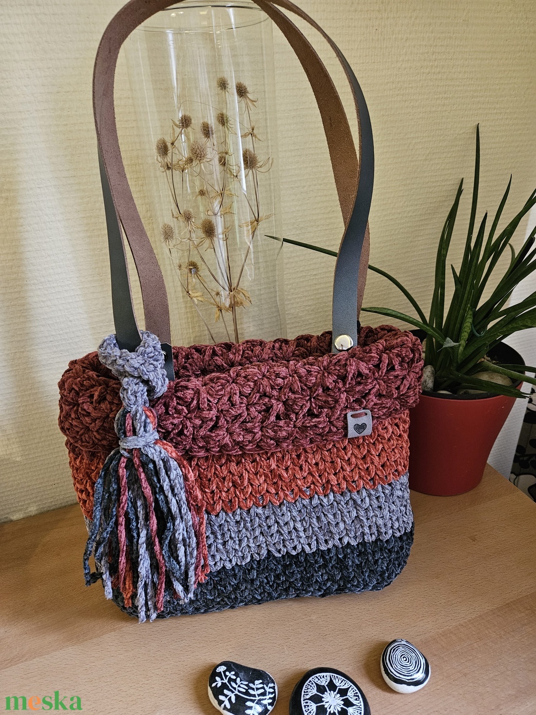 horgolt válltáska - táska & tok - kézitáska & válltáska - belső rendező - Meska.hu