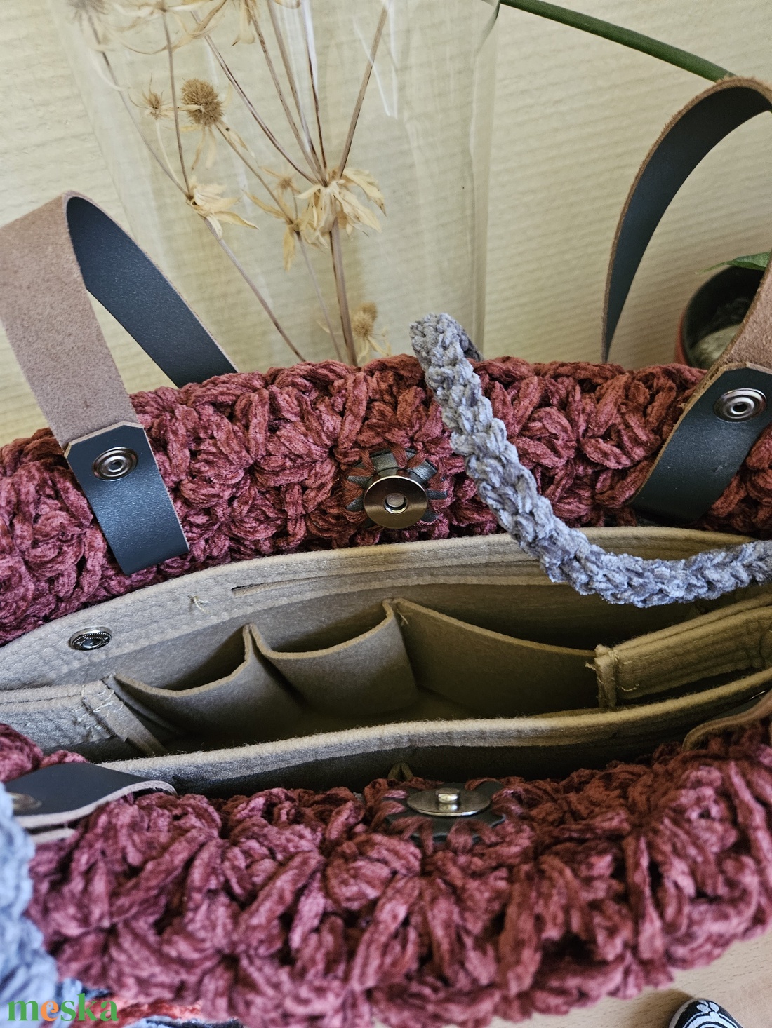 horgolt válltáska - táska & tok - kézitáska & válltáska - belső rendező - Meska.hu