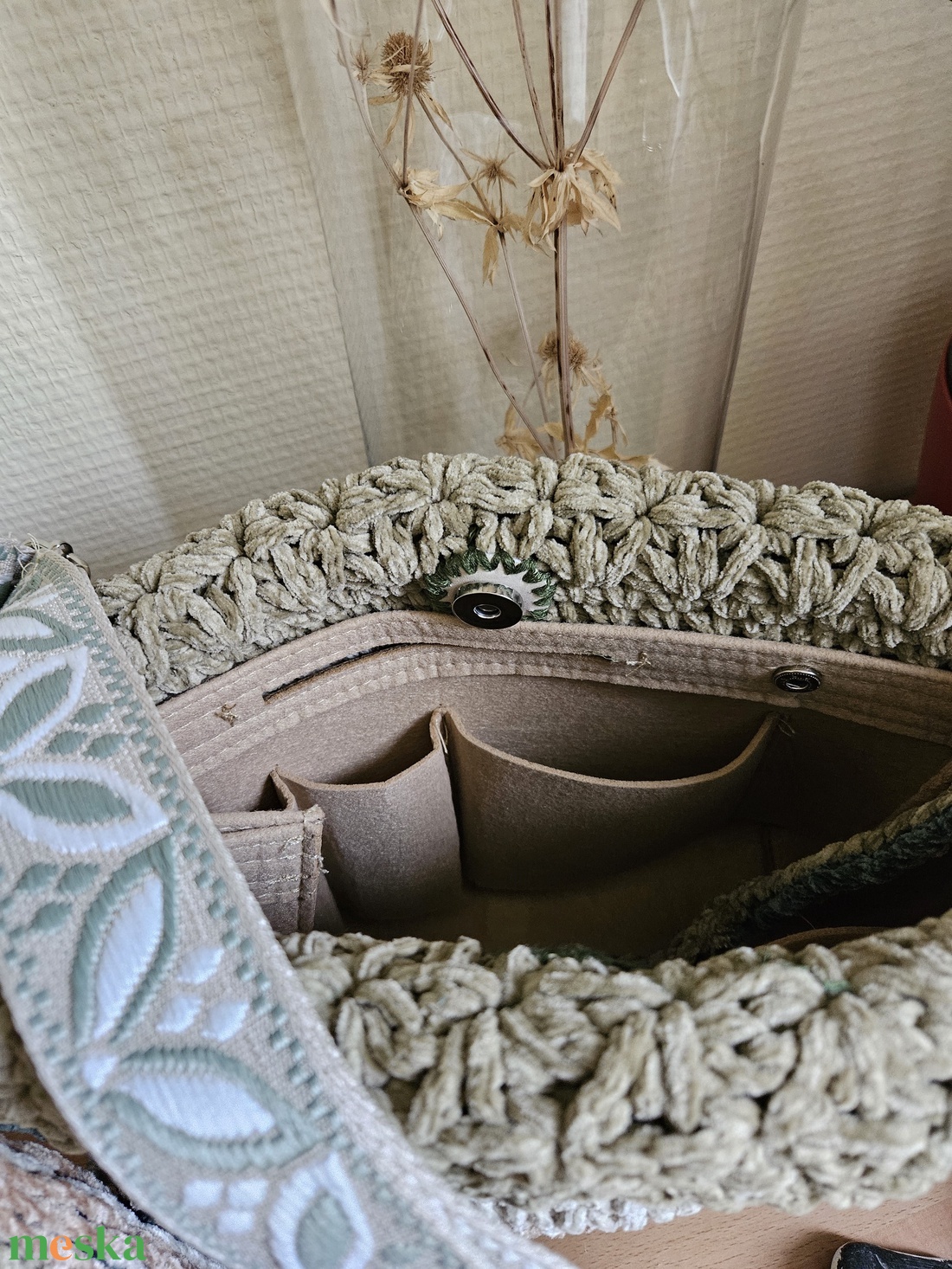 horgolt válltáska - táska & tok - kézitáska & válltáska - belső rendező - Meska.hu