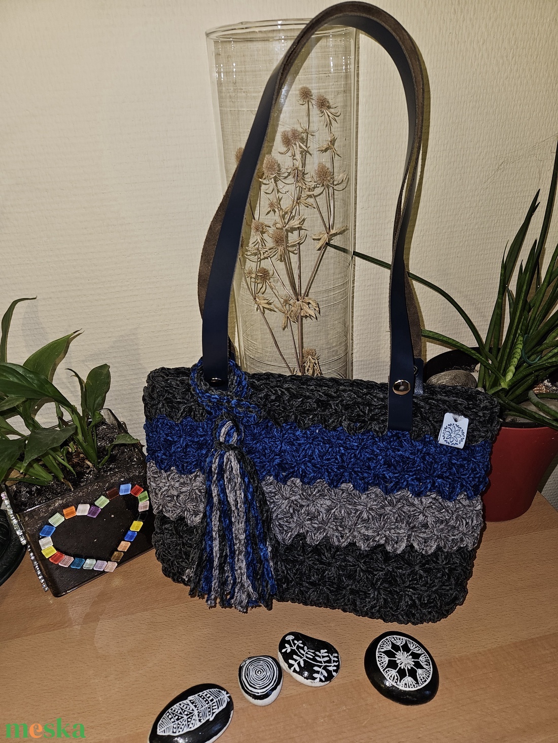 horgolt válltáska - táska & tok - kézitáska & válltáska - belső rendező - Meska.hu