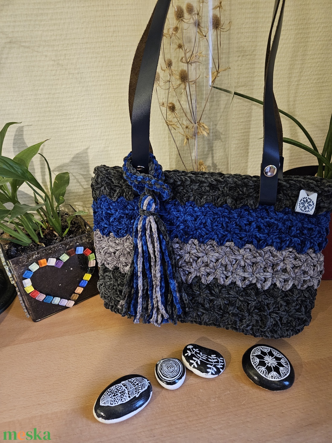 horgolt válltáska - táska & tok - kézitáska & válltáska - belső rendező - Meska.hu