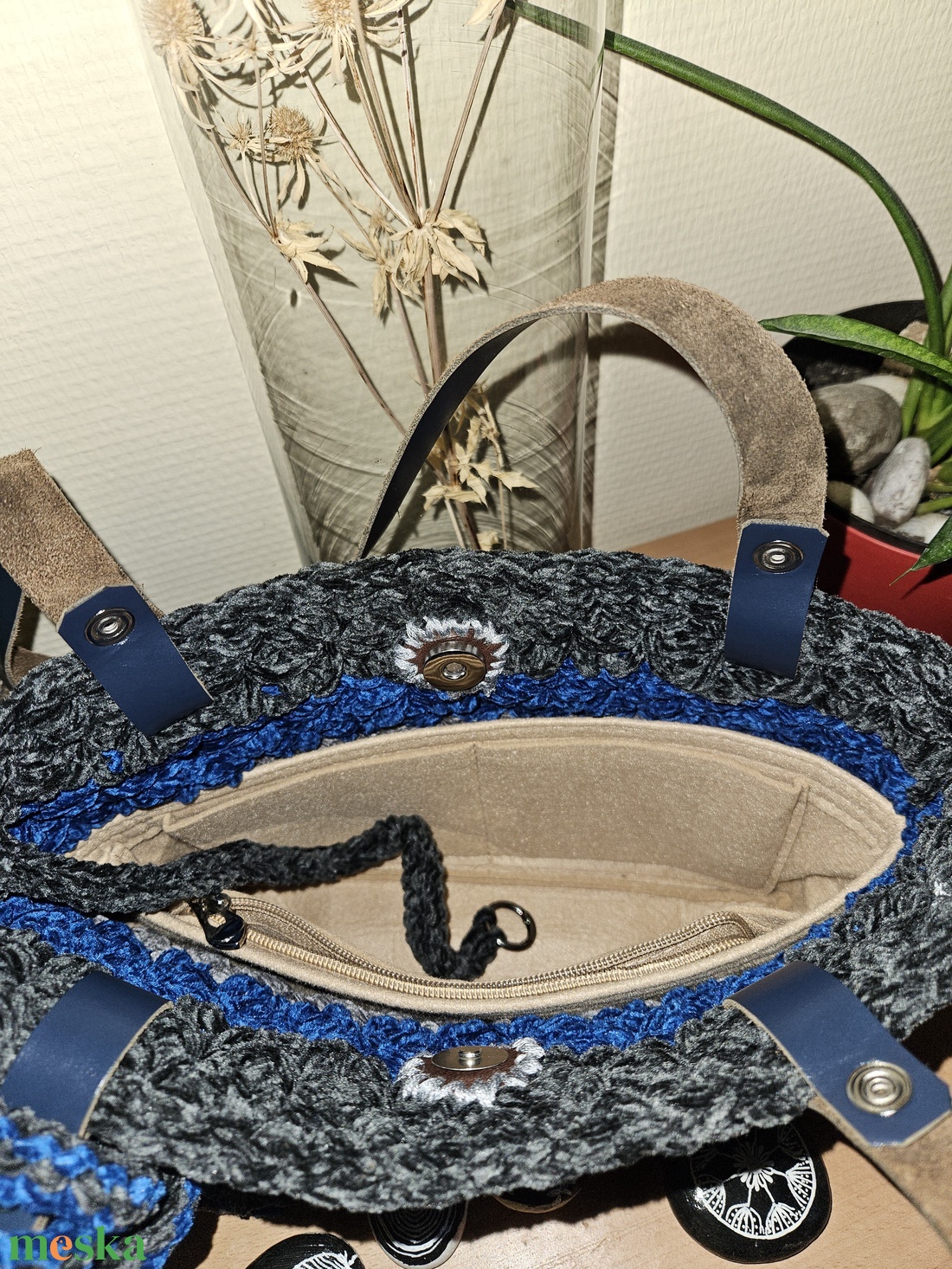 horgolt válltáska - táska & tok - kézitáska & válltáska - belső rendező - Meska.hu