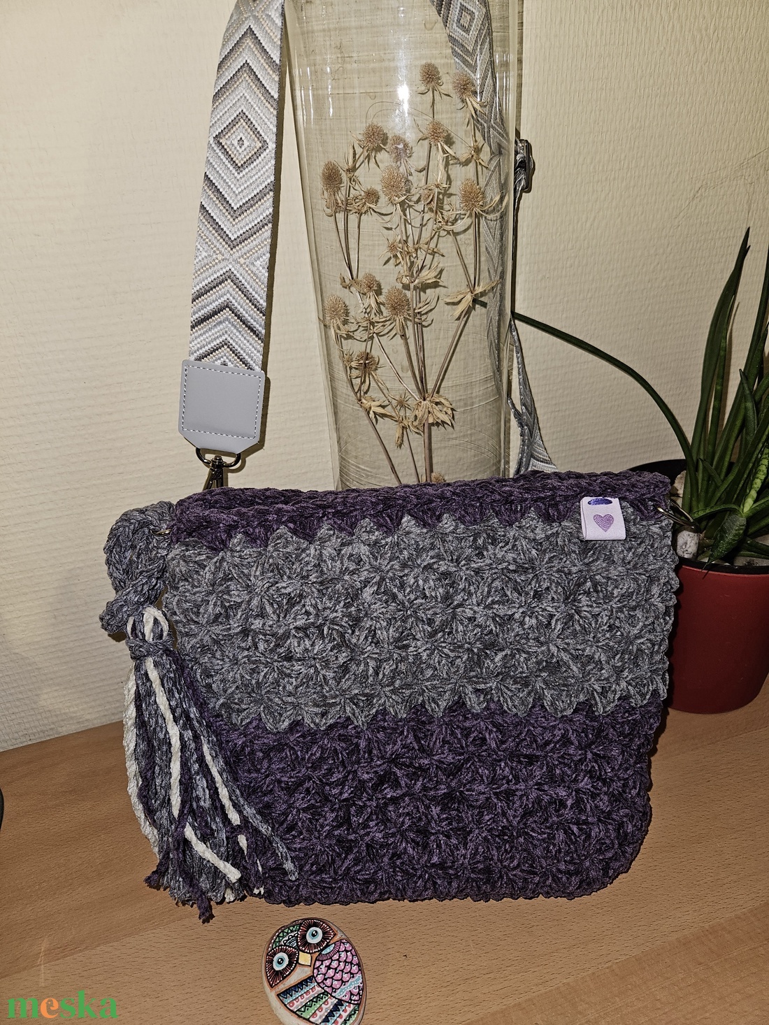 horgolt válltáska - táska & tok - kézitáska & válltáska - belső rendező - Meska.hu