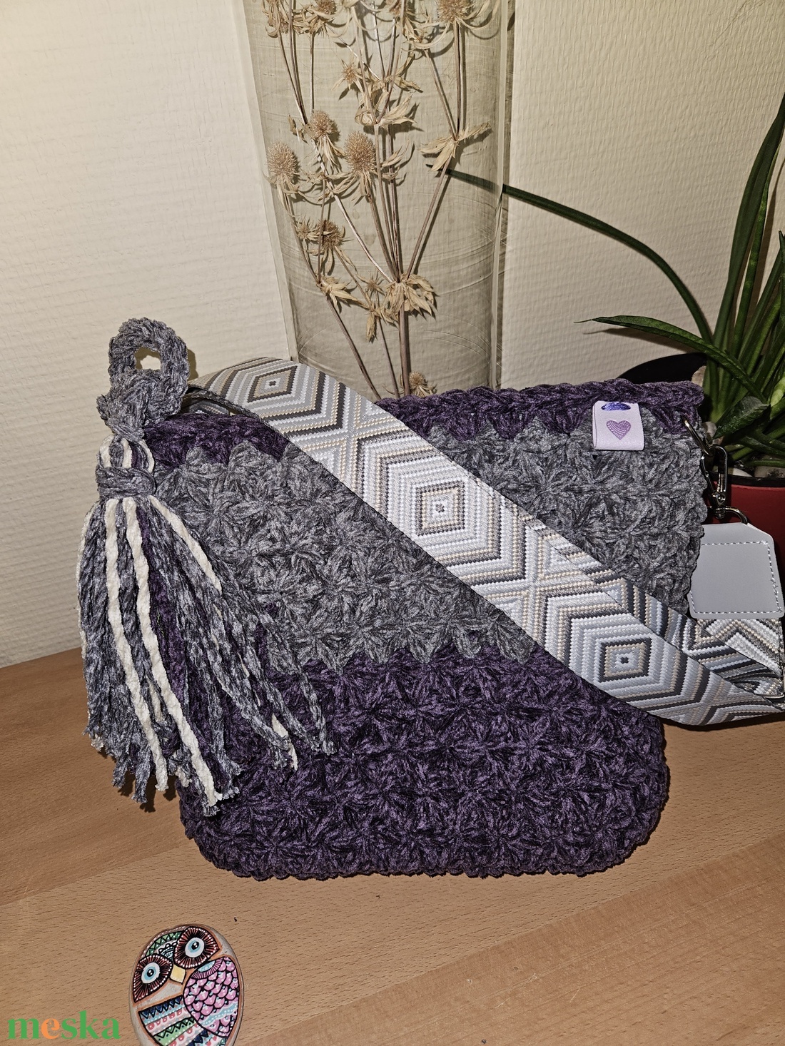 horgolt válltáska - táska & tok - kézitáska & válltáska - belső rendező - Meska.hu