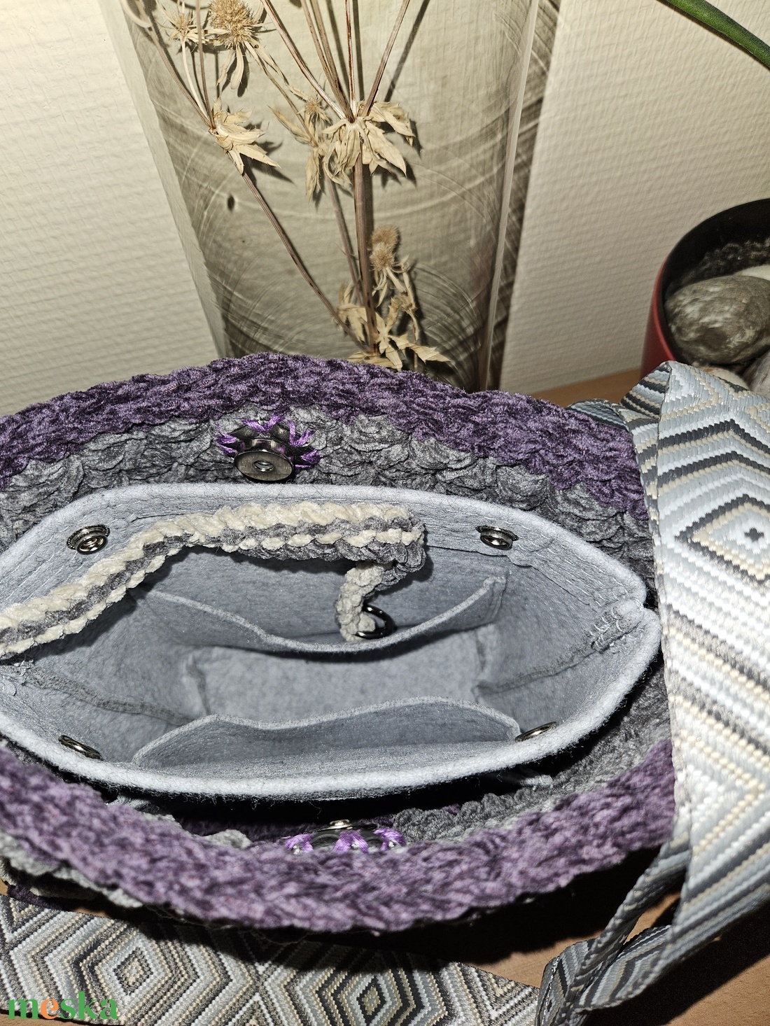 horgolt válltáska - táska & tok - kézitáska & válltáska - belső rendező - Meska.hu