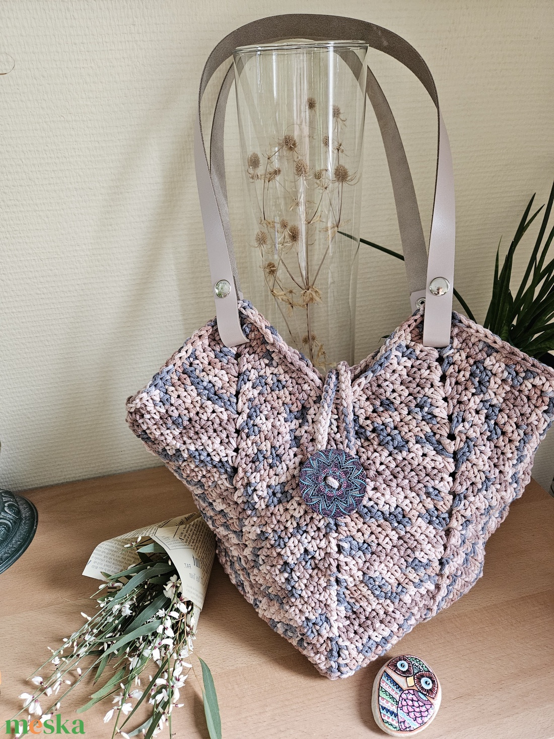 horgolt válltáska - táska & tok - kézitáska & válltáska - belső rendező - Meska.hu