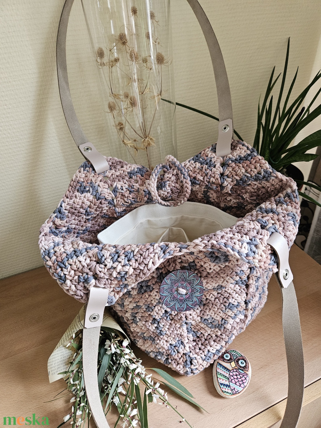 horgolt válltáska - táska & tok - kézitáska & válltáska - belső rendező - Meska.hu