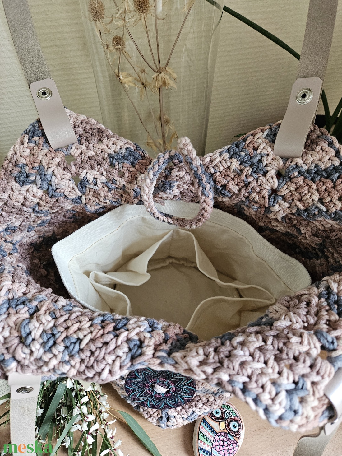 horgolt válltáska - táska & tok - kézitáska & válltáska - belső rendező - Meska.hu