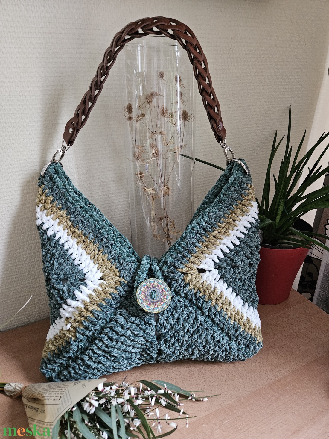 horgolt válltáska - táska & tok - kézitáska & válltáska - belső rendező - Meska.hu