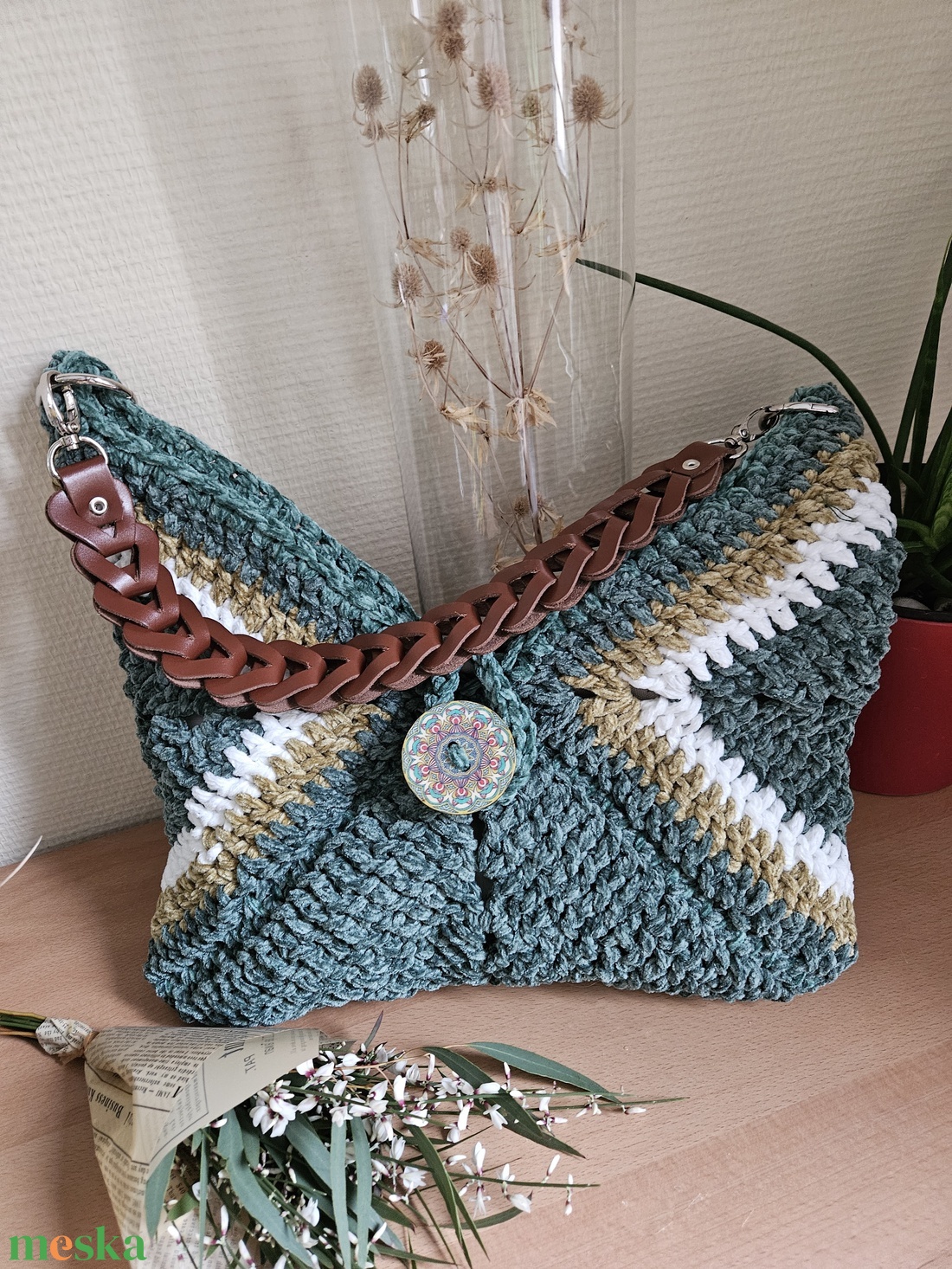 horgolt válltáska - táska & tok - kézitáska & válltáska - belső rendező - Meska.hu
