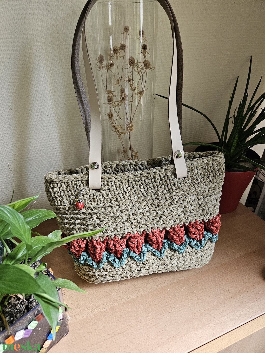 horgolt válltáska - táska & tok - kézitáska & válltáska - belső rendező - Meska.hu