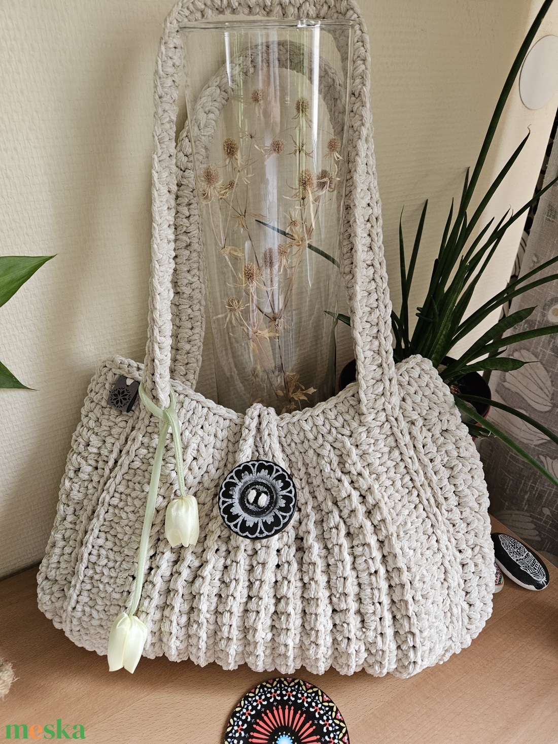 horgolt válltáska - táska & tok - kézitáska & válltáska - belső rendező - Meska.hu