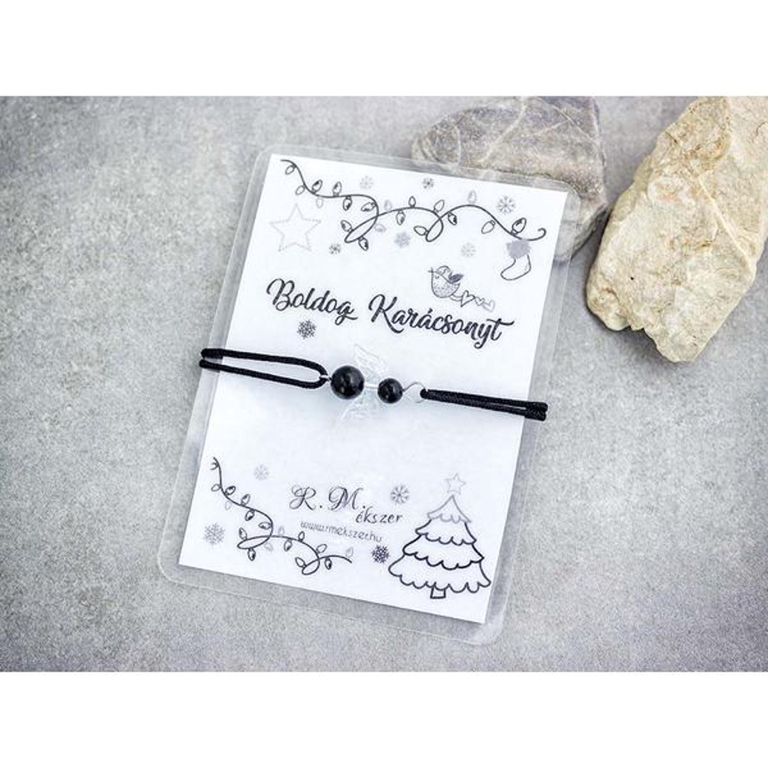 Boldog Karácsonyt ónix angyal karkötő - ékszer - karkötő - gyöngyös karkötő - Meska.hu