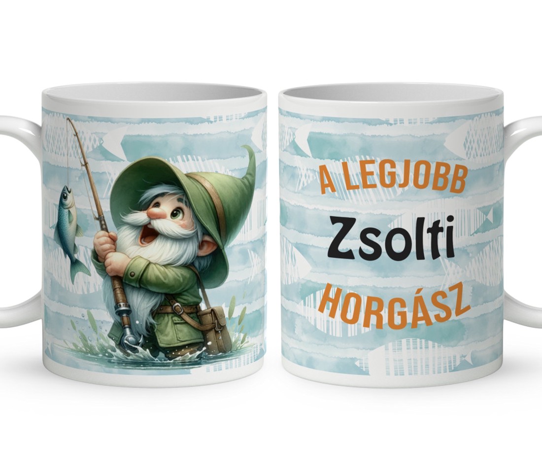 Névvel kérhető - Horgász manó és a nagy fogás mintás bögre - otthon & életmód - konyhafelszerelés, tálalás - tálalás - bögre & csésze - Meska.hu