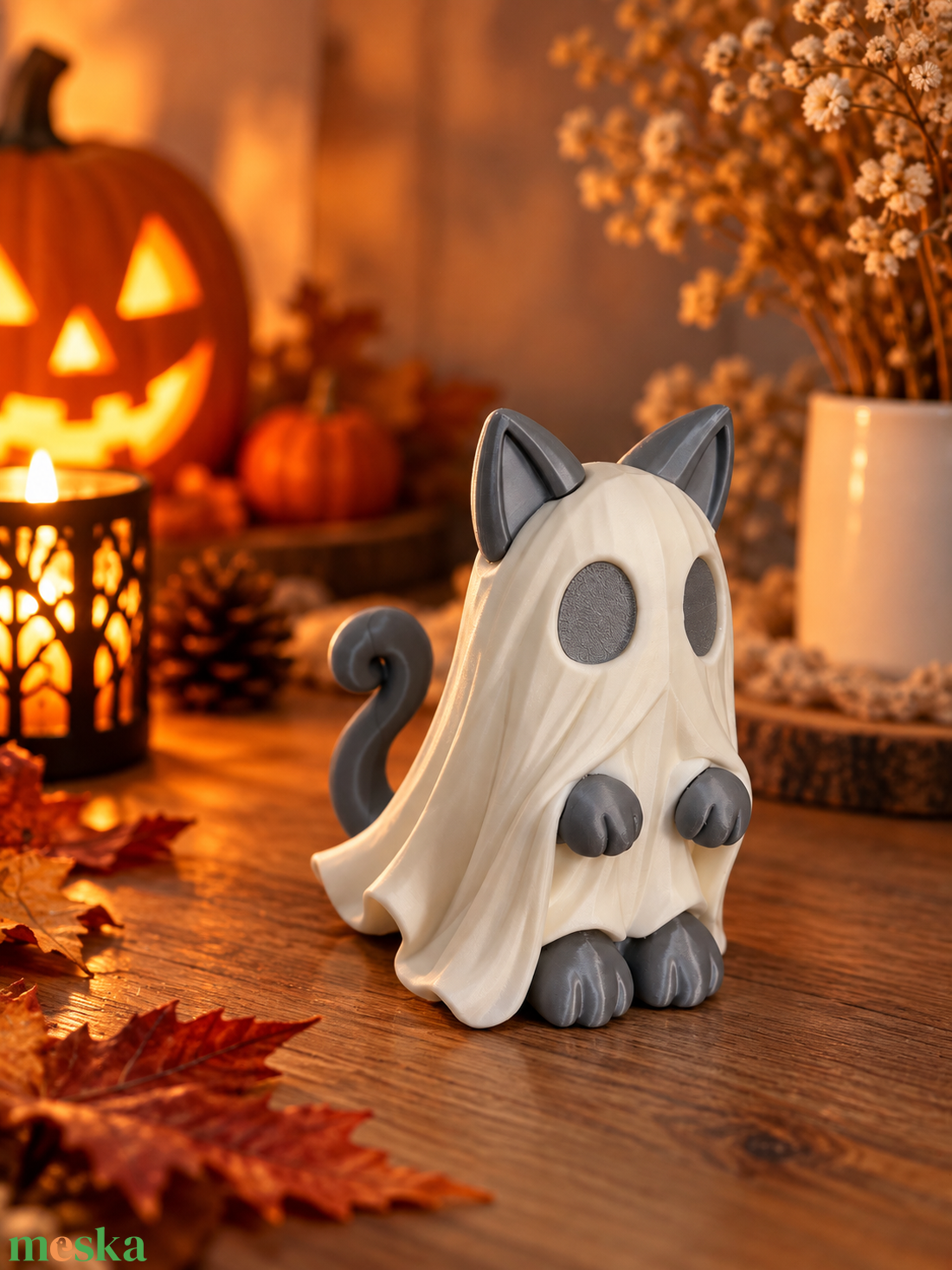Szellem cica - otthon & életmód - dekoráció - halloween - halloweeni asztaldísz - Meska.hu