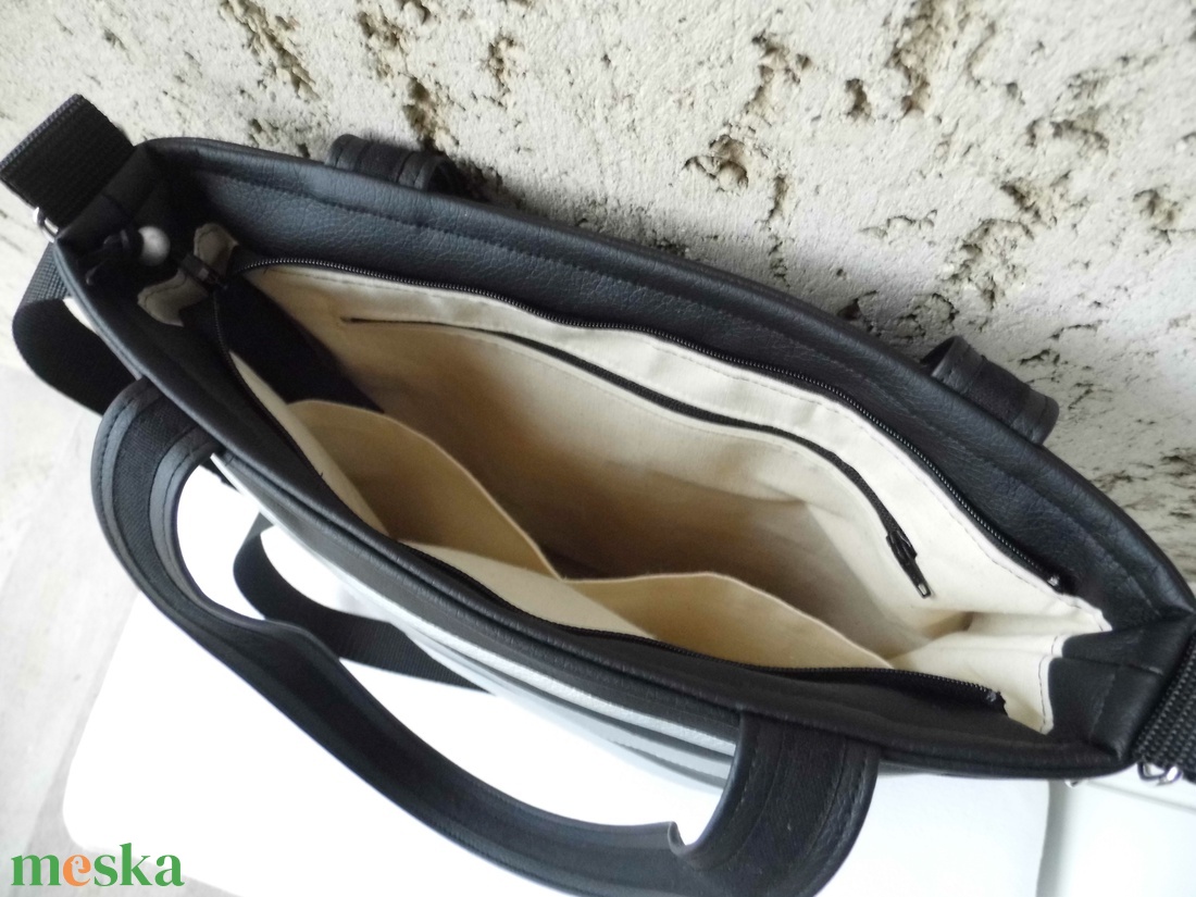 Fekete-ezüst csíkos női táska - táska & tok - variálható táska - Meska.hu