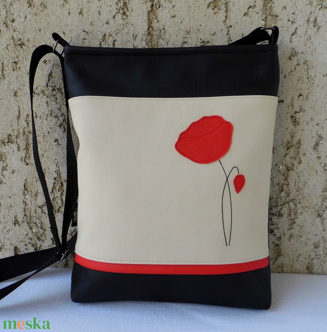 Pipacsos női táska / krém - táska & tok - kézitáska & válltáska - válltáska - Meska.hu