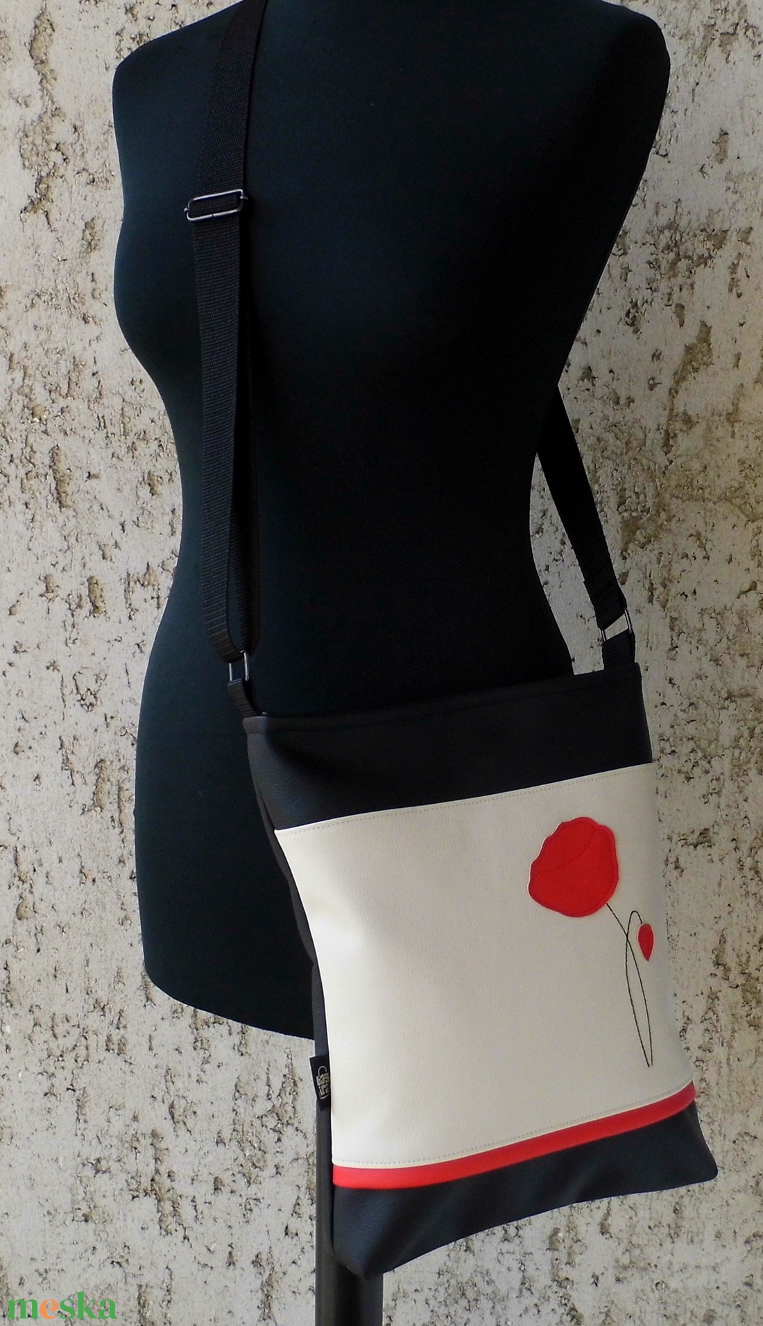 Pipacsos női táska / krém - táska & tok - kézitáska & válltáska - válltáska - Meska.hu