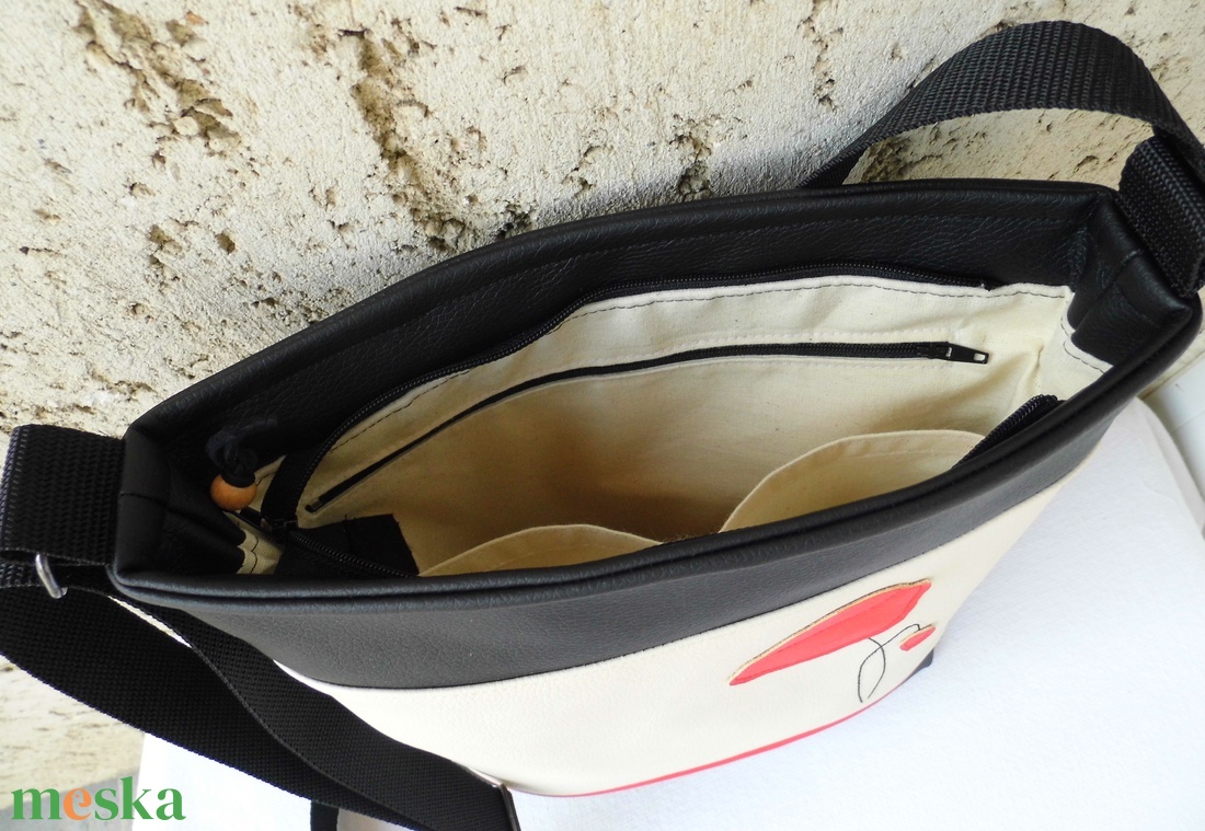 Pipacsos női táska / krém - táska & tok - kézitáska & válltáska - válltáska - Meska.hu