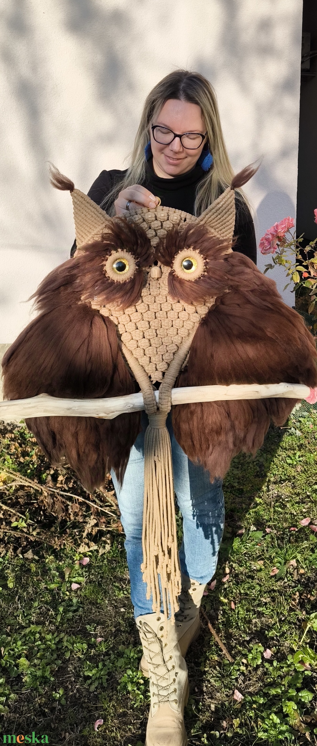 Makramé bagoly falidísz  - otthon & életmód - dekoráció - fali és függő dekoráció - álomfogó - Meska.hu