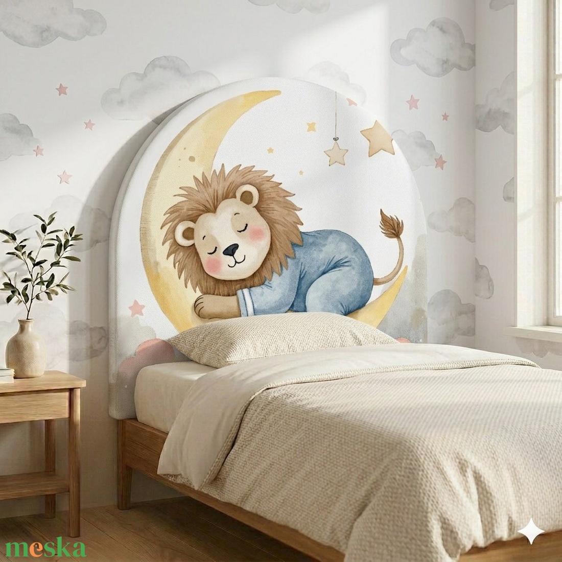 Pizsamás Leó � � Textil falpanel kárpitozott gyerekszoba falvédő és ágyvég (100x100 cm) - baba - mama - babaszoba dekoráció - falvédő gyerekszobába - Meska.hu