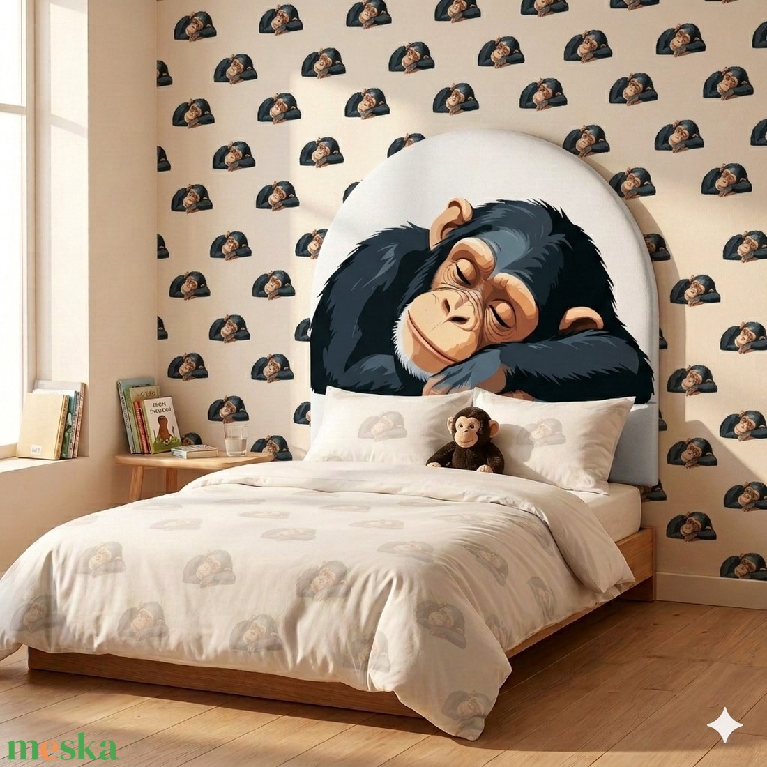 Csimpánz � � Kárpitozott textil falpanel gyerekszoba falvédő és ágyvég (100x100 cm) - baba - mama - babaszoba dekoráció - falvédő gyerekszobába - Meska.hu