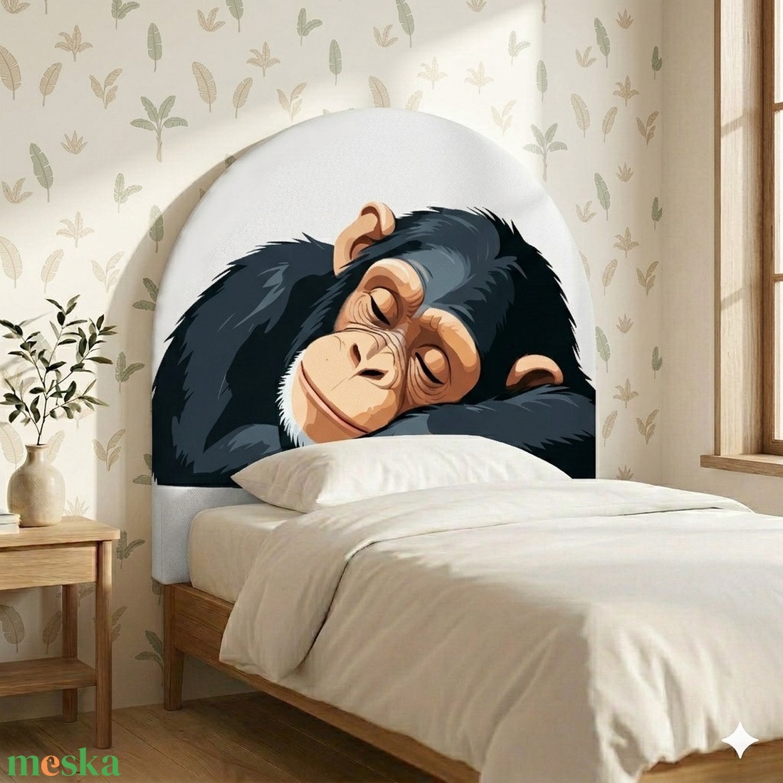Csimpánz � � Kárpitozott textil falpanel gyerekszoba falvédő és ágyvég (100x100 cm) - baba - mama - babaszoba dekoráció - falvédő gyerekszobába - Meska.hu