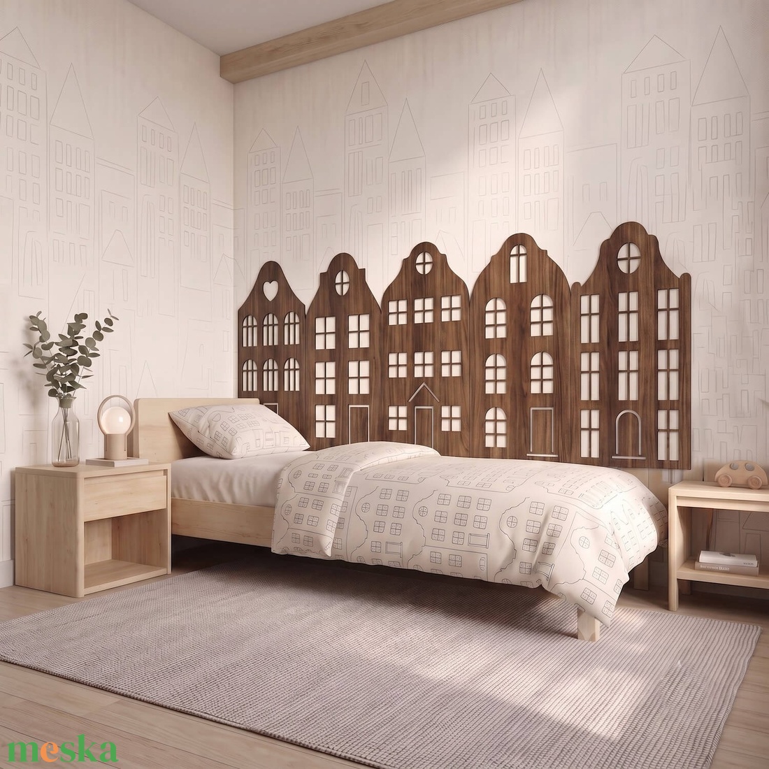 Falvédő Szett 200 cm-es ágyhoz � Gdansk Dió Lézervágott HDF (200x75 cm, 5 db) - baba - mama - babaszoba dekoráció - falvédő gyerekszobába - Meska.hu