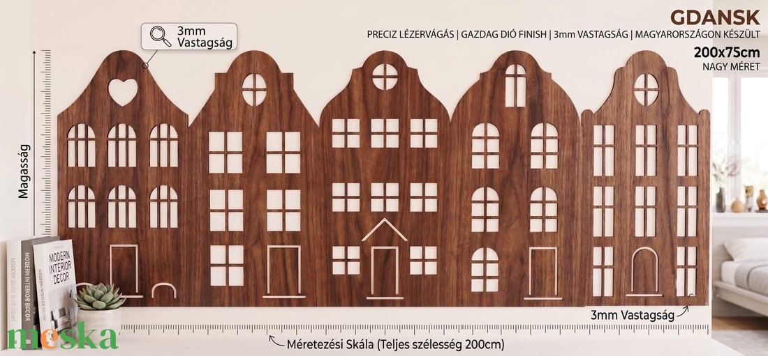 Falvédő Szett 200 cm-es ágyhoz � Gdansk Dió Lézervágott HDF (200x75 cm, 5 db) - baba - mama - babaszoba dekoráció - falvédő gyerekszobába - Meska.hu