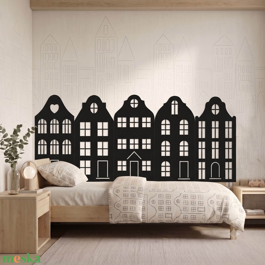 Falvédő Szett 200 cm-es ágyhoz � Gdansk Fekete Lézervágott HDF (200x75 cm, 5 db) - baba - mama - babaszoba dekoráció - falvédő gyerekszobába - Meska.hu