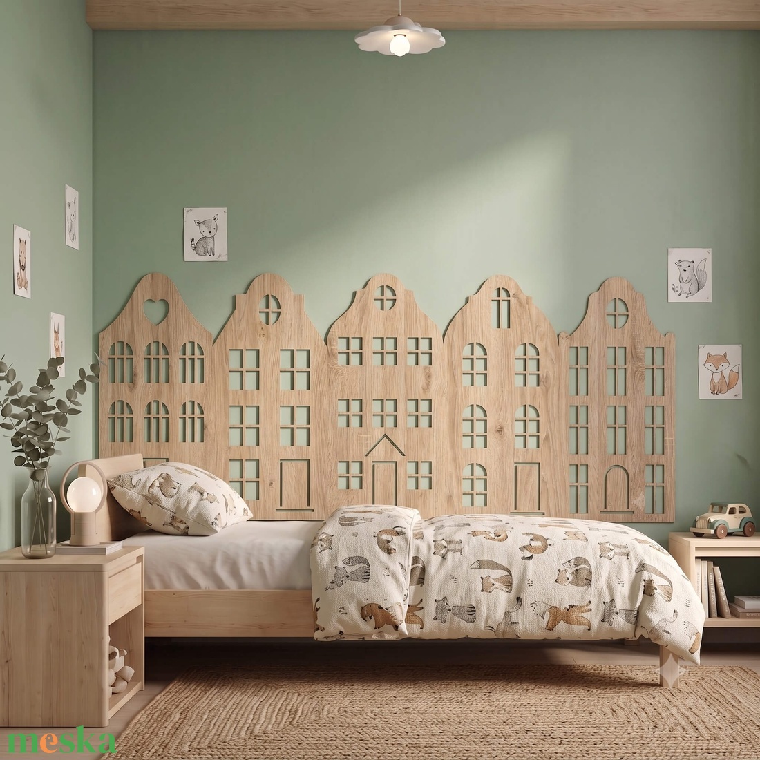 Falvédő Szett 200 cm-es ágyhoz � Gdansk Sonoma Tölgy Lézervágott HDF (200x75 cm, 5 db) - baba - mama - babaszoba dekoráció - falvédő gyerekszobába - Meska.hu