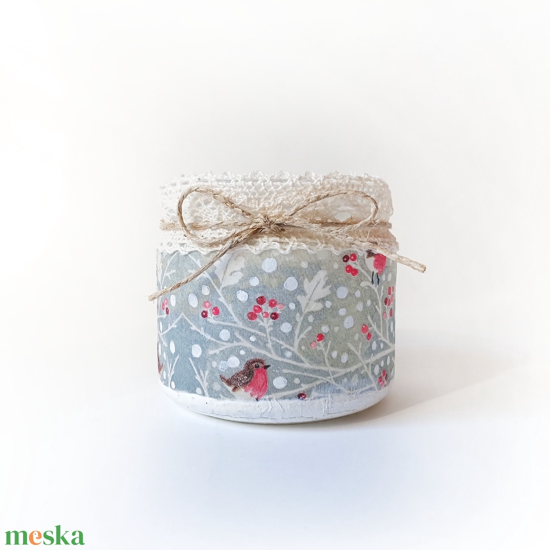 Decoupage technikával díszített karácsonyi mécsestartó  - otthon & életmód - gyertya, illat, aroma - mécses és mécsestartó - Meska.hu