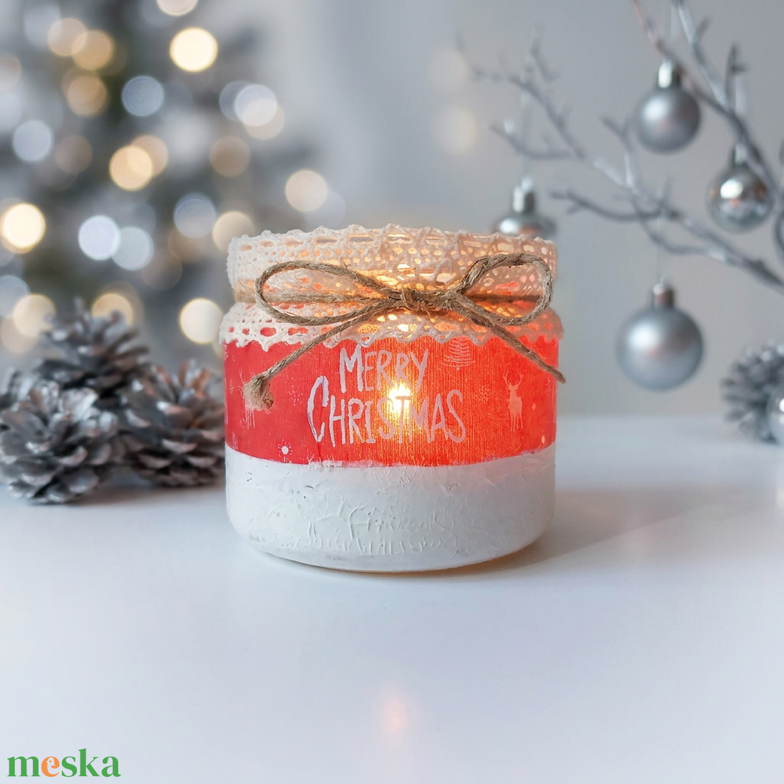 Decoupage technikával díszített karácsonyi mécsestartó  - otthon & életmód - gyertya, illat, aroma - mécses és mécsestartó - Meska.hu