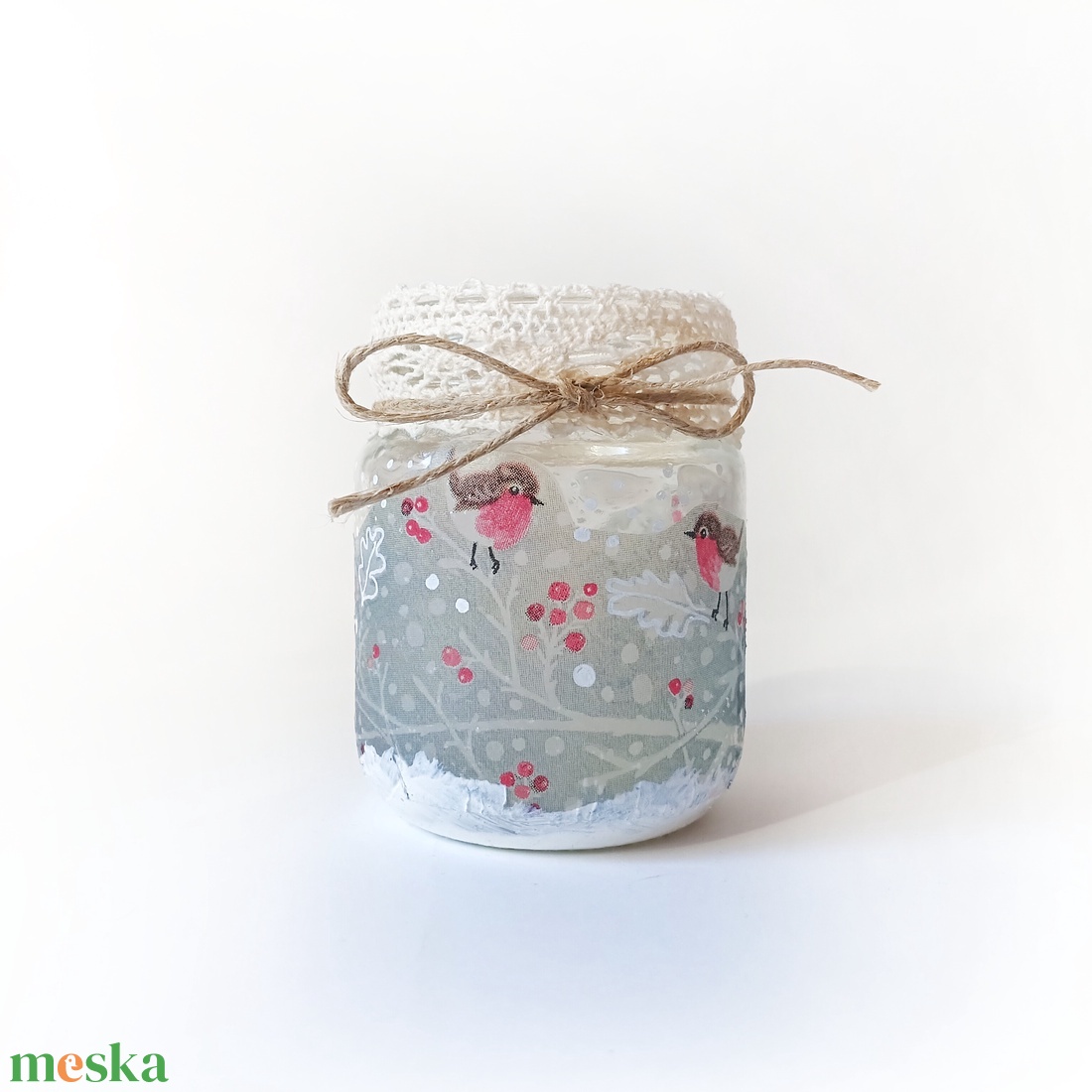Decoupage technikával díszített karácsonyi mécsestartó  - otthon & életmód - gyertya, illat, aroma - mécses és mécsestartó - Meska.hu