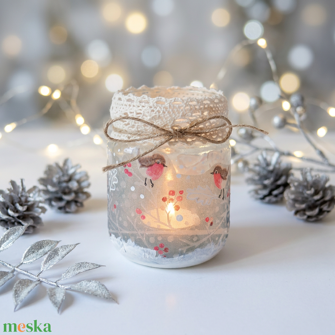Decoupage technikával díszített karácsonyi mécsestartó  - otthon & életmód - gyertya, illat, aroma - mécses és mécsestartó - Meska.hu