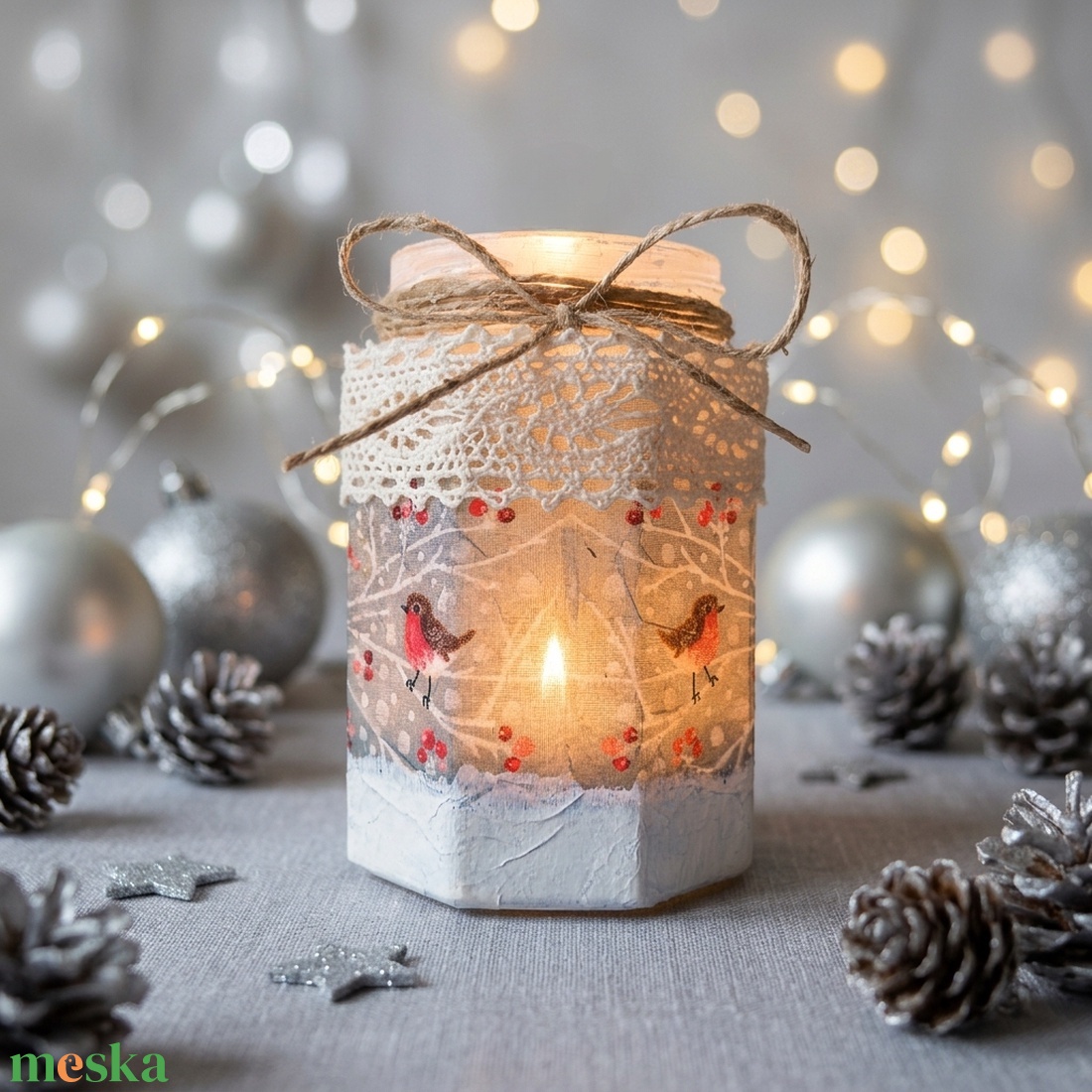 Decoupage technikával díszített karácsonyi mécsestartó  - otthon & életmód - gyertya, illat, aroma - mécses és mécsestartó - Meska.hu
