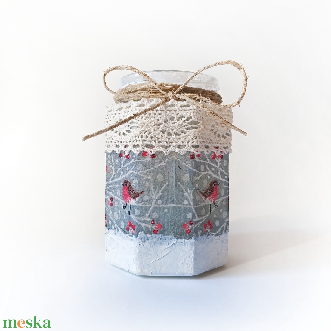 Decoupage technikával díszített karácsonyi mécsestartó  - otthon & életmód - gyertya, illat, aroma - mécses és mécsestartó - Meska.hu