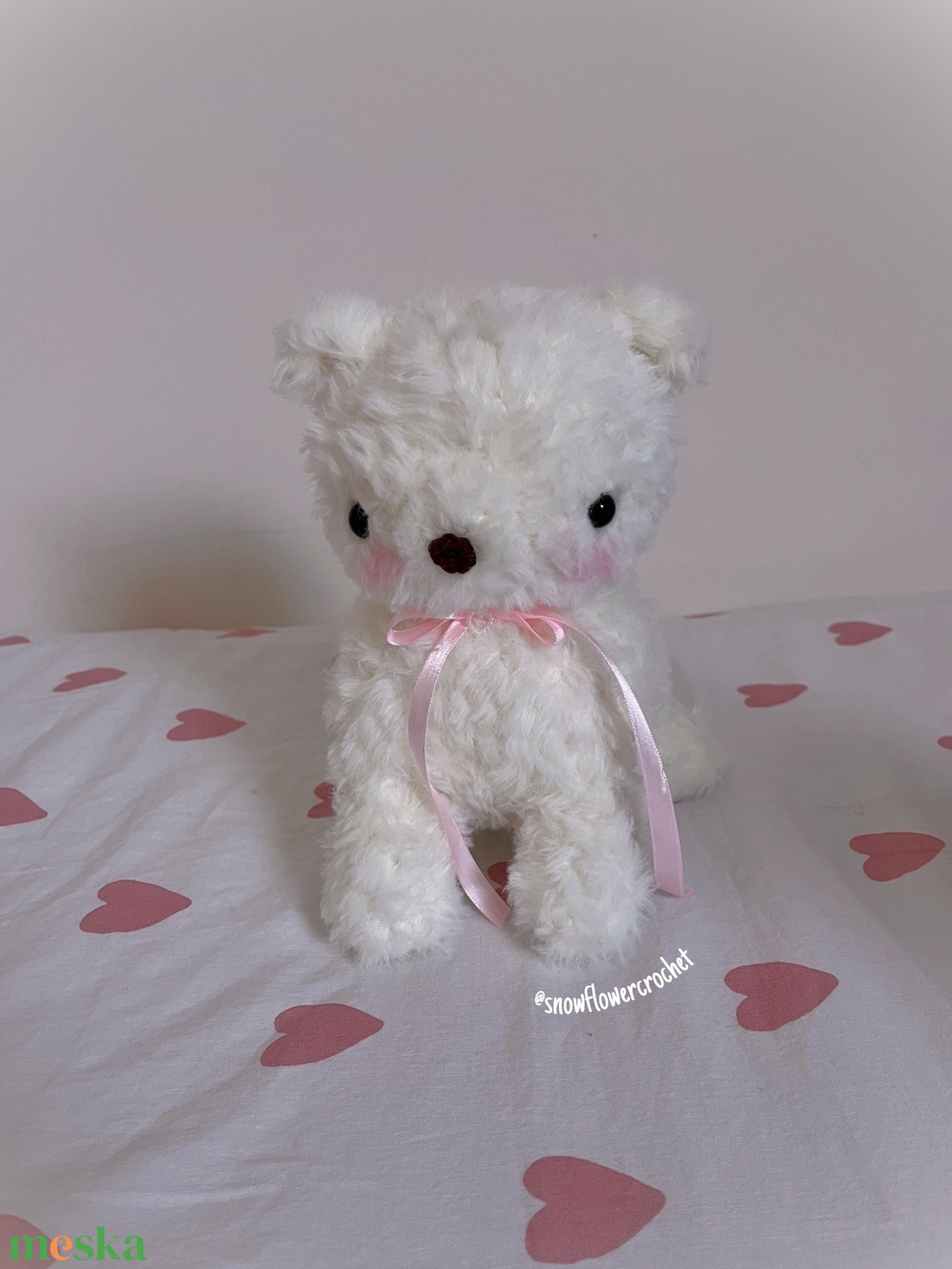 hópihe horgolt fehér kutyus plüss, amigurumi - játék & sport - plüssállat & játékfigura - kutya - Meska.hu