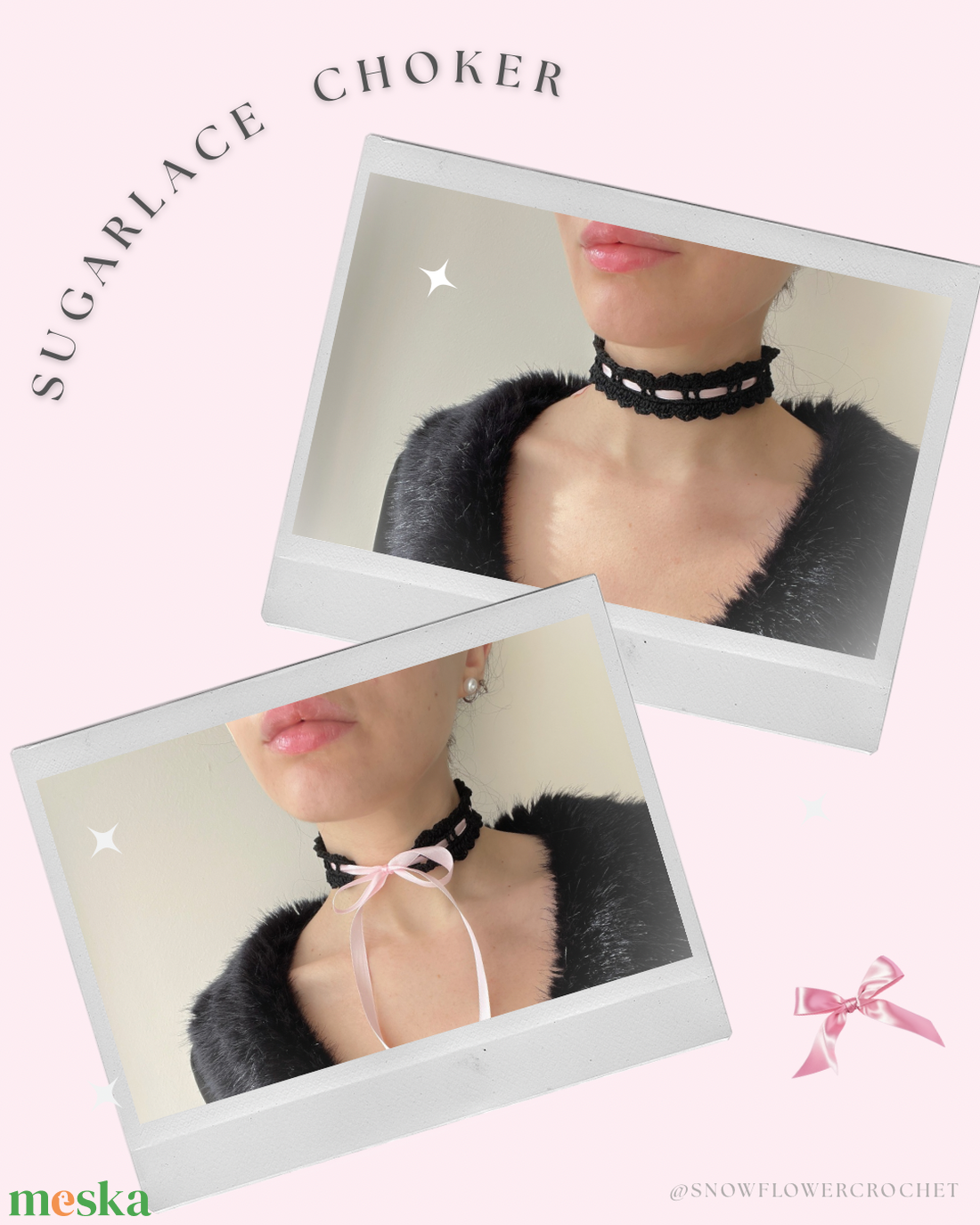 Sugarlace Choker - kézzel horgolt csipke choker nyaklánc, romantikus horgolt nyakdísz - ékszer - nyaklánc - nyakpánt, gallér - Meska.hu